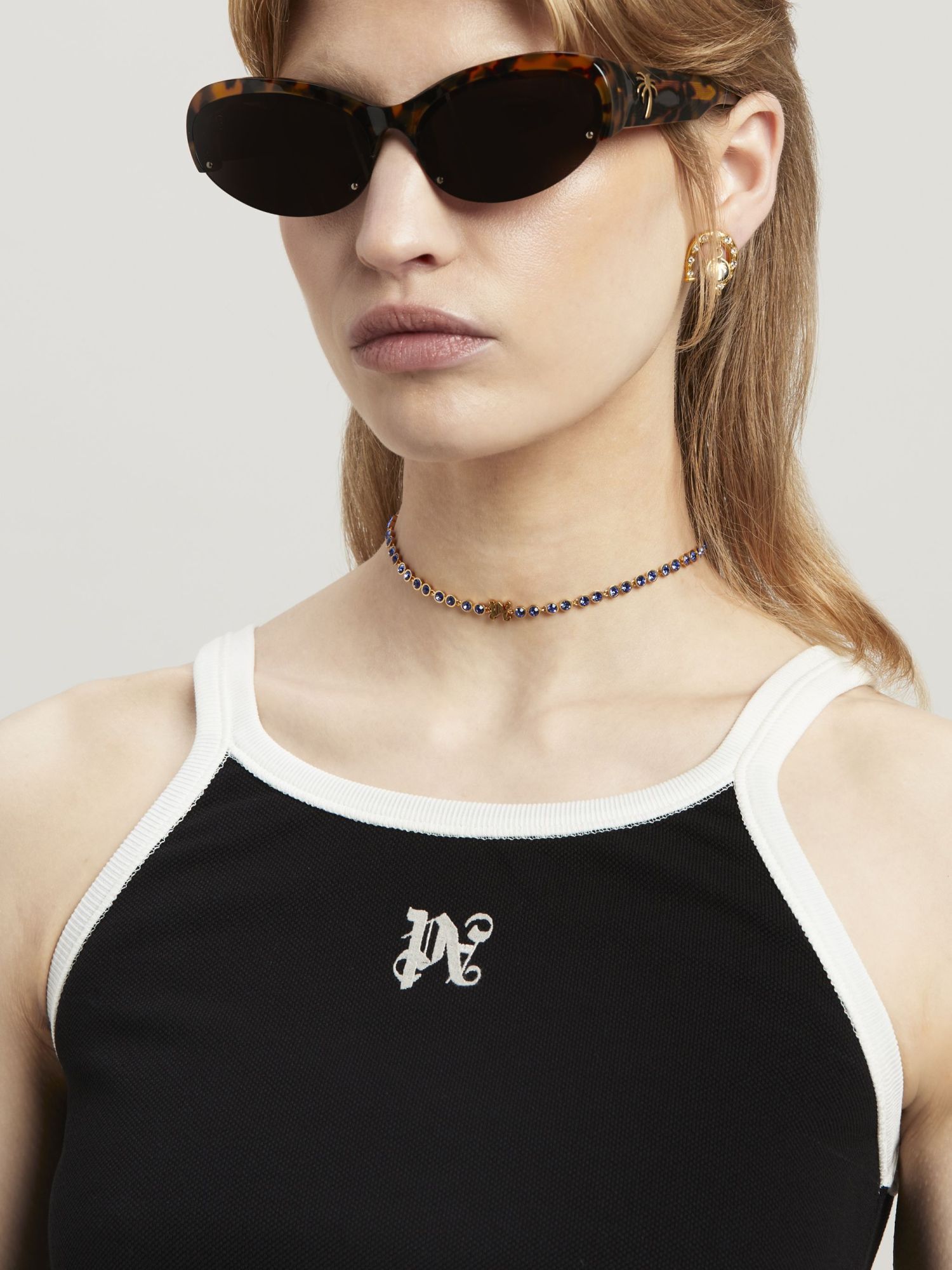 Palm Angels Black Pa Monogram Cropped Tank Top In Black