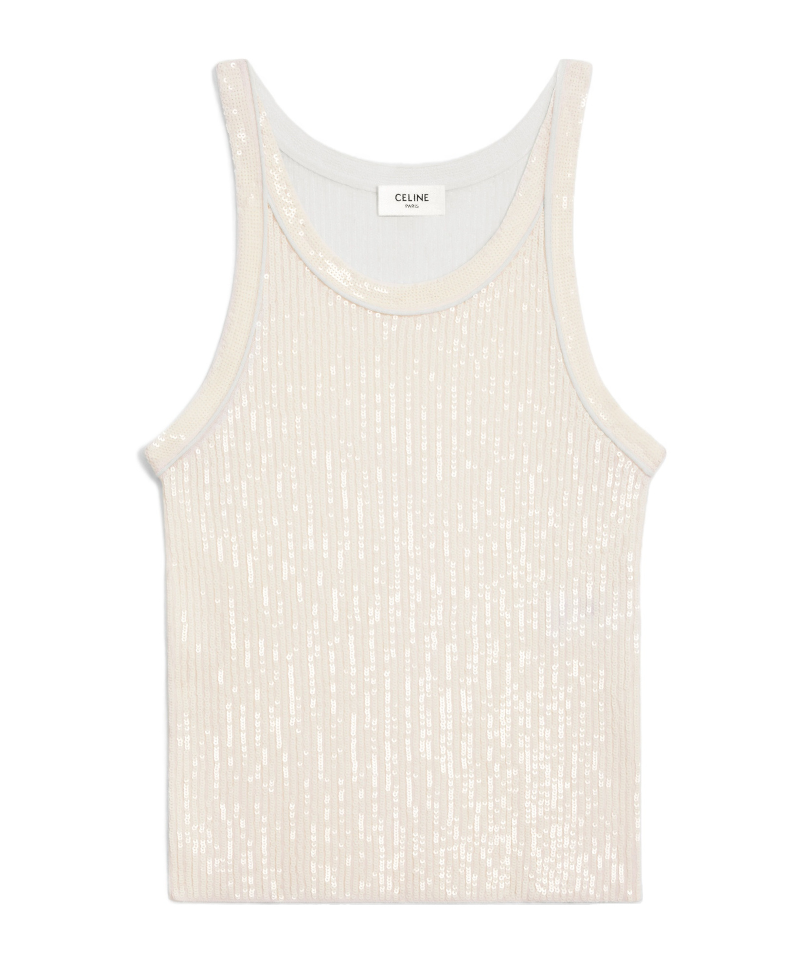 Celine Embroidered Tank Top In Ribbed Silk In Neutral