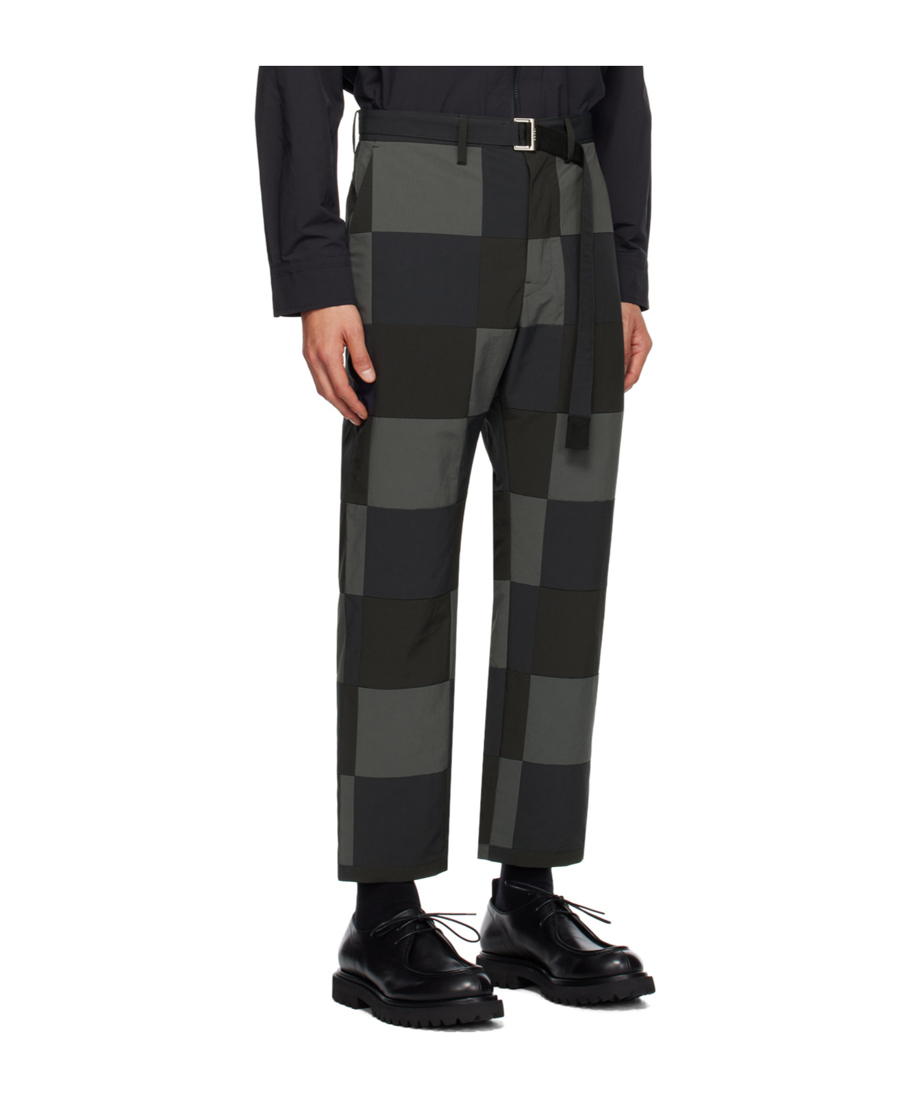 Sacai Checkerboard-print Cotton Chino Trousers In Black