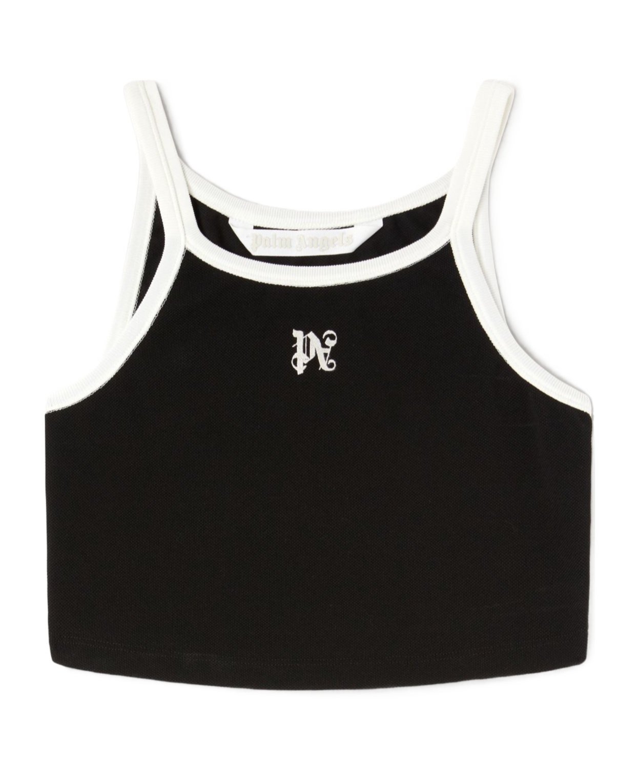 Palm Angels Black Pa Monogram Cropped Tank Top In Black