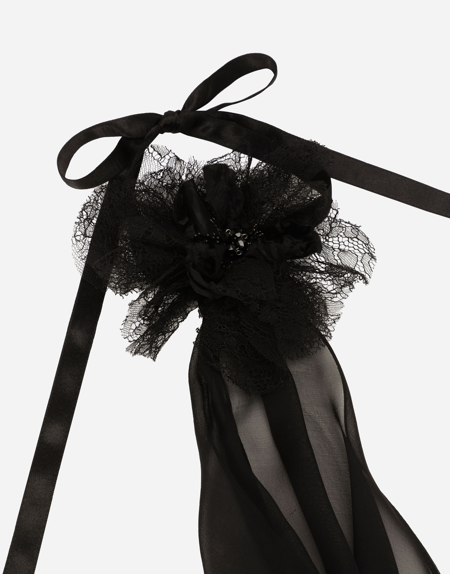 Dolce & Gabbana Floral-appliqué Silk Scarf Top In Black