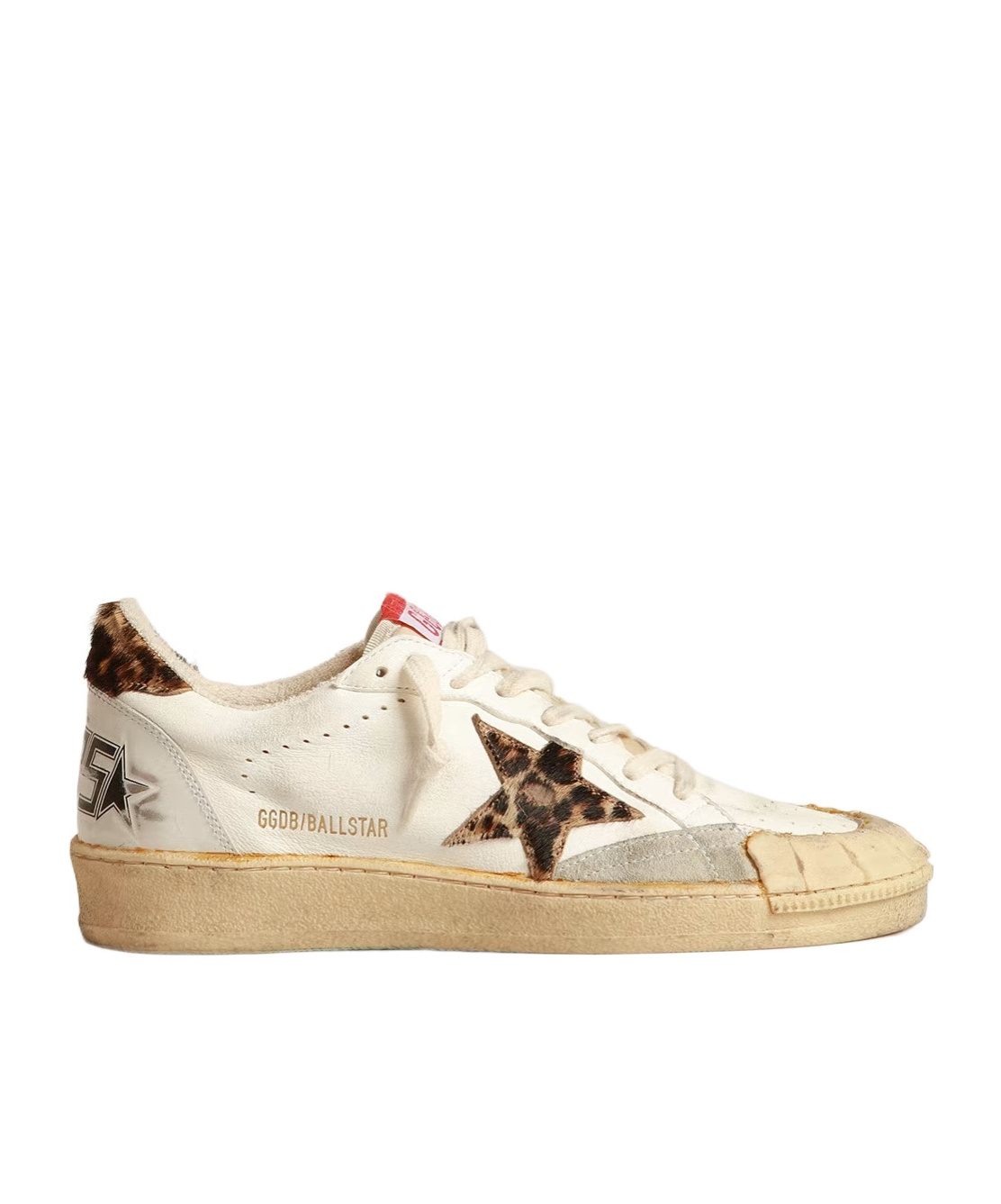 Golden Goose Ball Star In Nappa With Leopard-print Pony Skin Star And Heel Tab In Nude