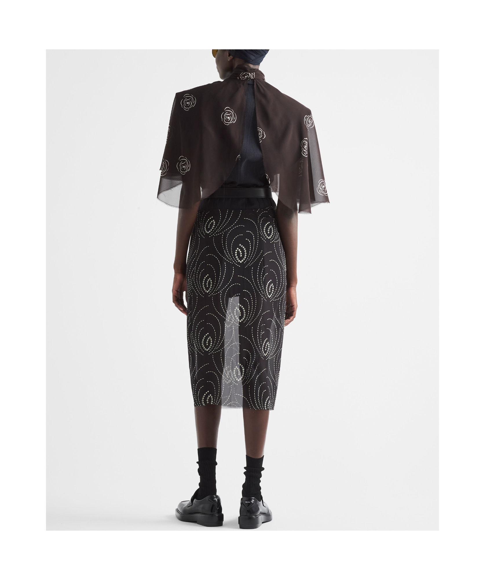 Shop Prada Printed Georgette Skirt In Black