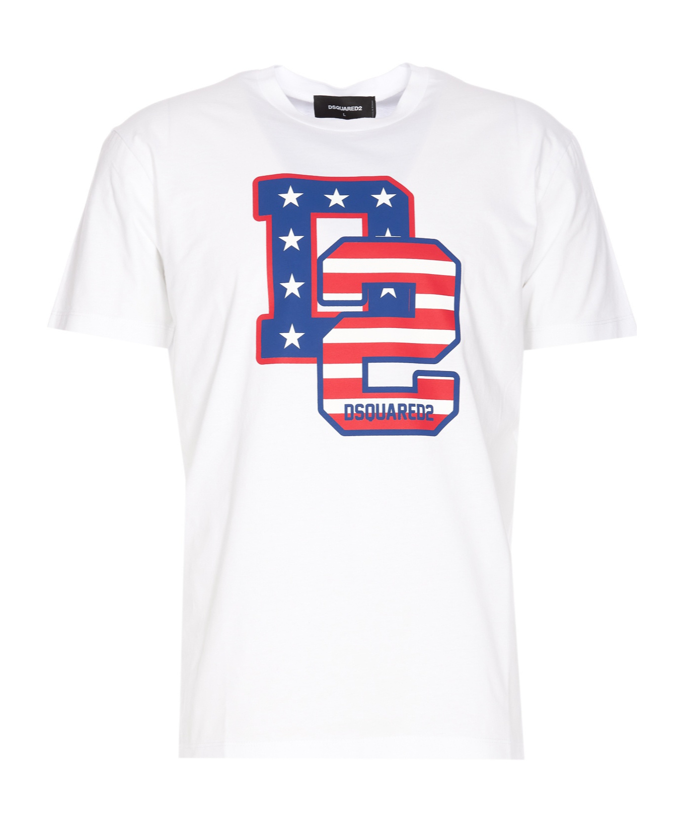 Dsquared2 Crew Neck Graphic Print Cotton Jersey Texture In White