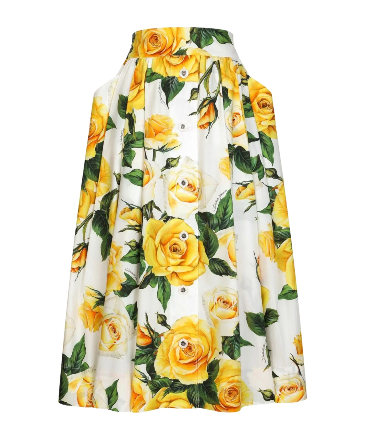 Dolce & Gabbana Dolce  Gabbana Rose Printed Pleated Midi Skirt In Yellow