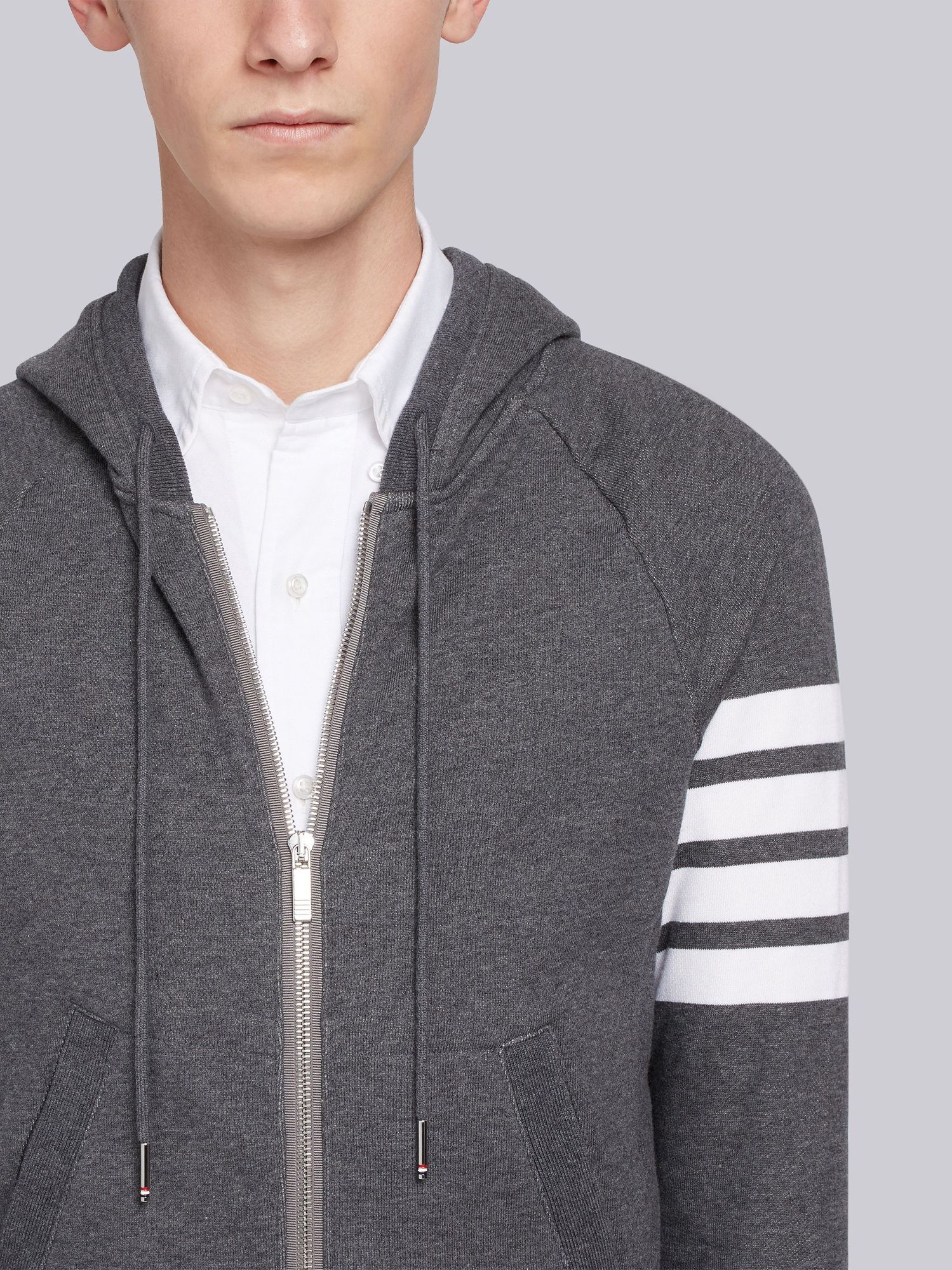 Shop Thom Browne Engineered 4-bar Zip-up Jersey Hoodie In Gray
