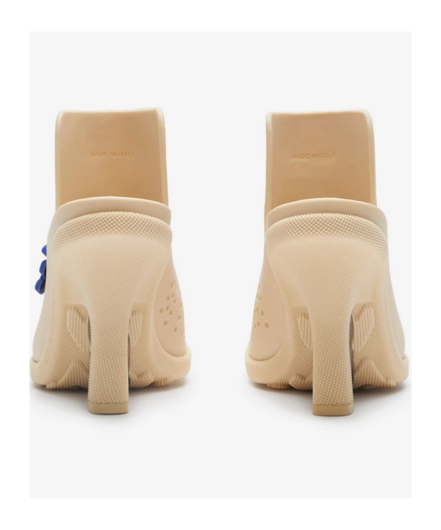 Burberry Highland Equestrian Knight Square-toe Mules In Nude