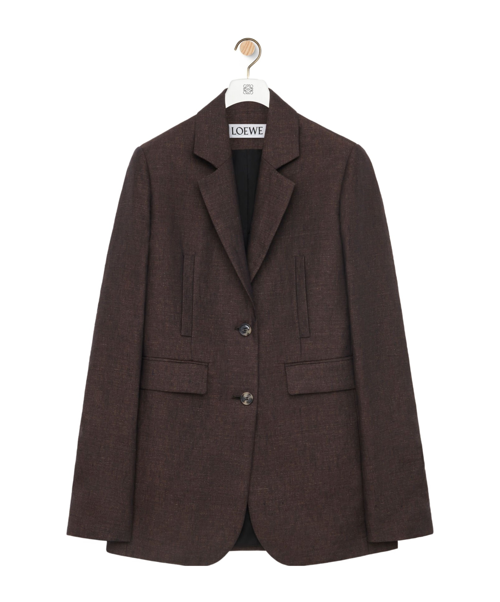 Loewe Single-breasted Linen Blazer In Brown