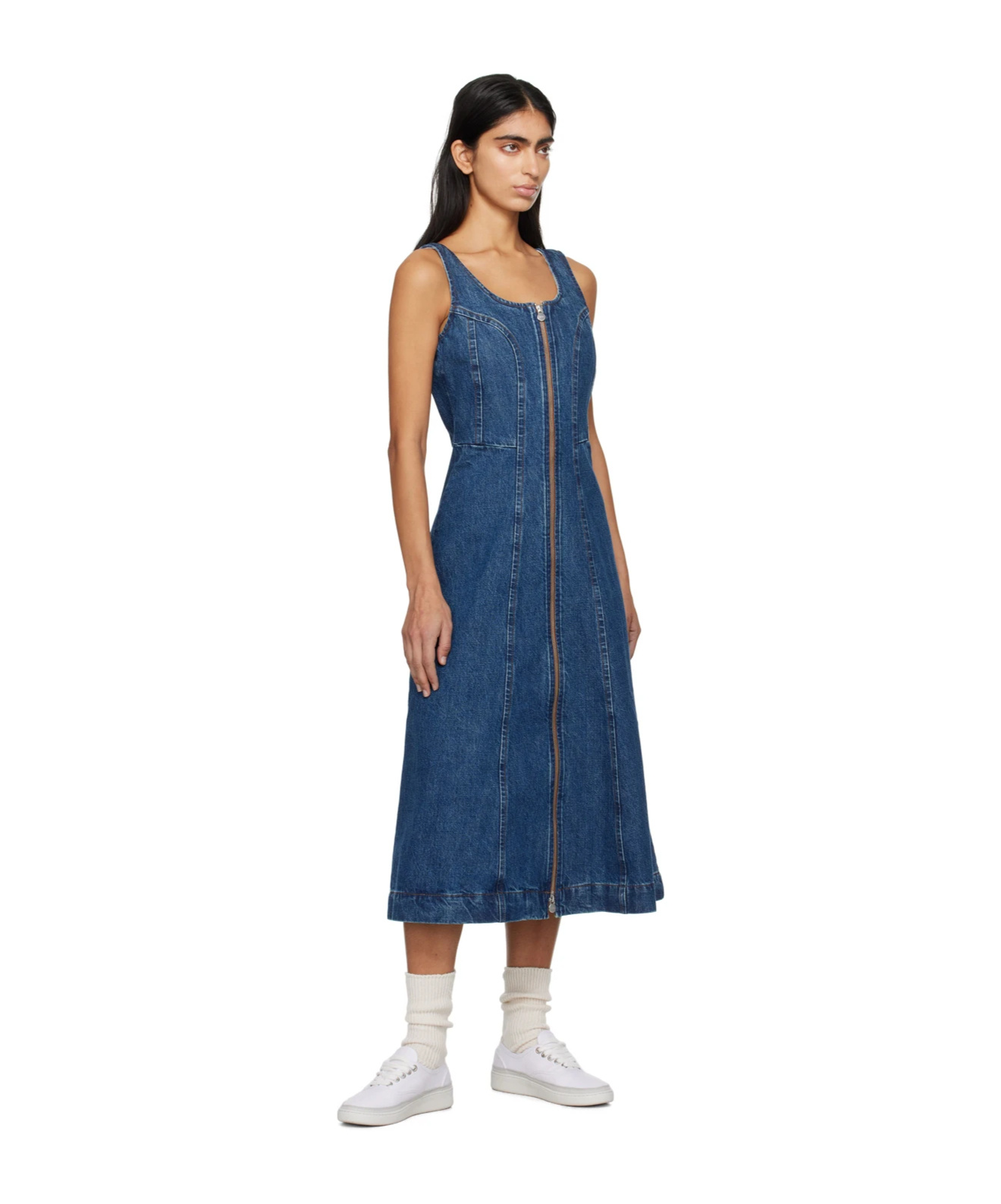 Apc Indigo Ally Denim Midi Dress In Blue