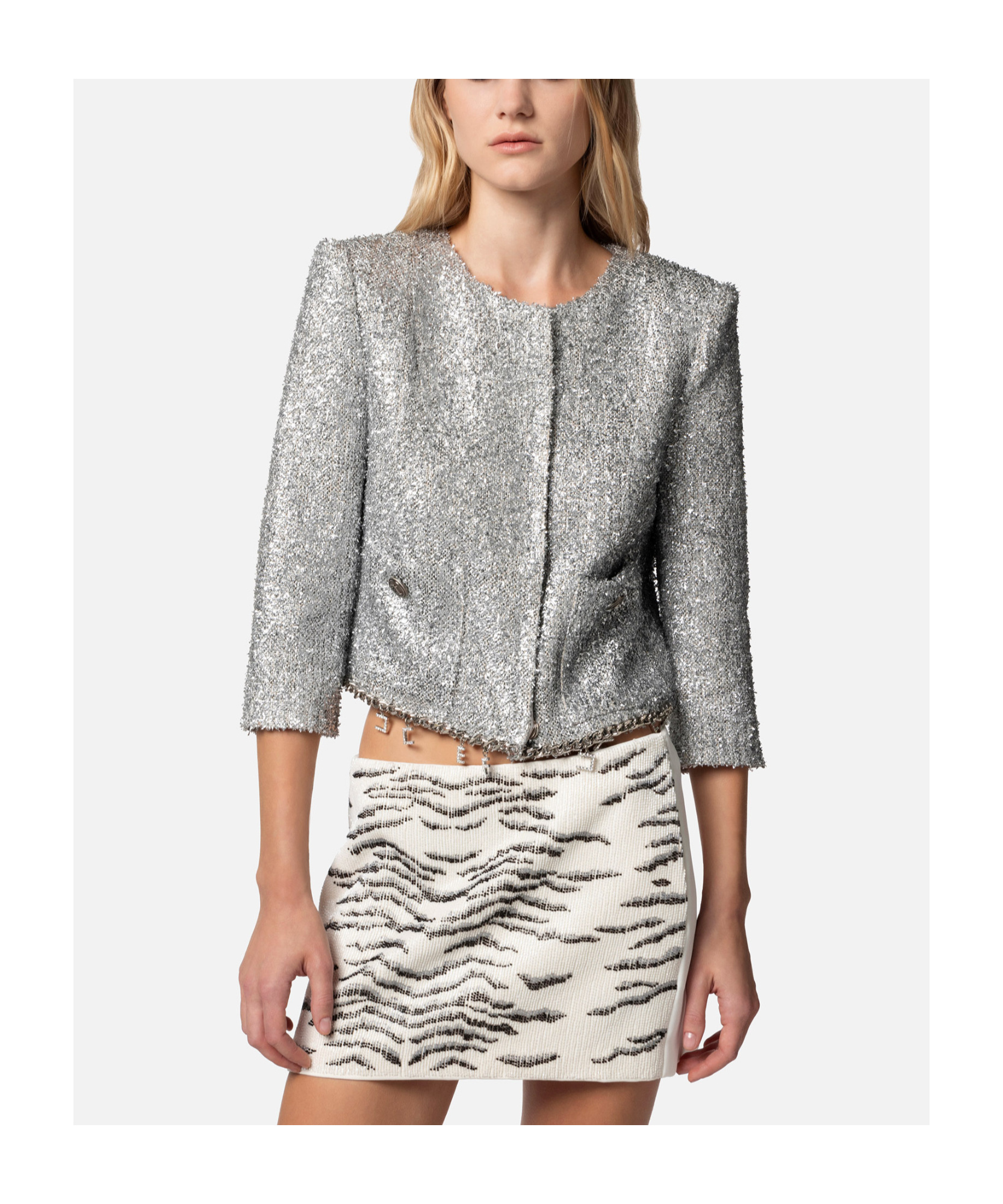 Elisabetta Franchi Tweed Lurex Blazer In Gray