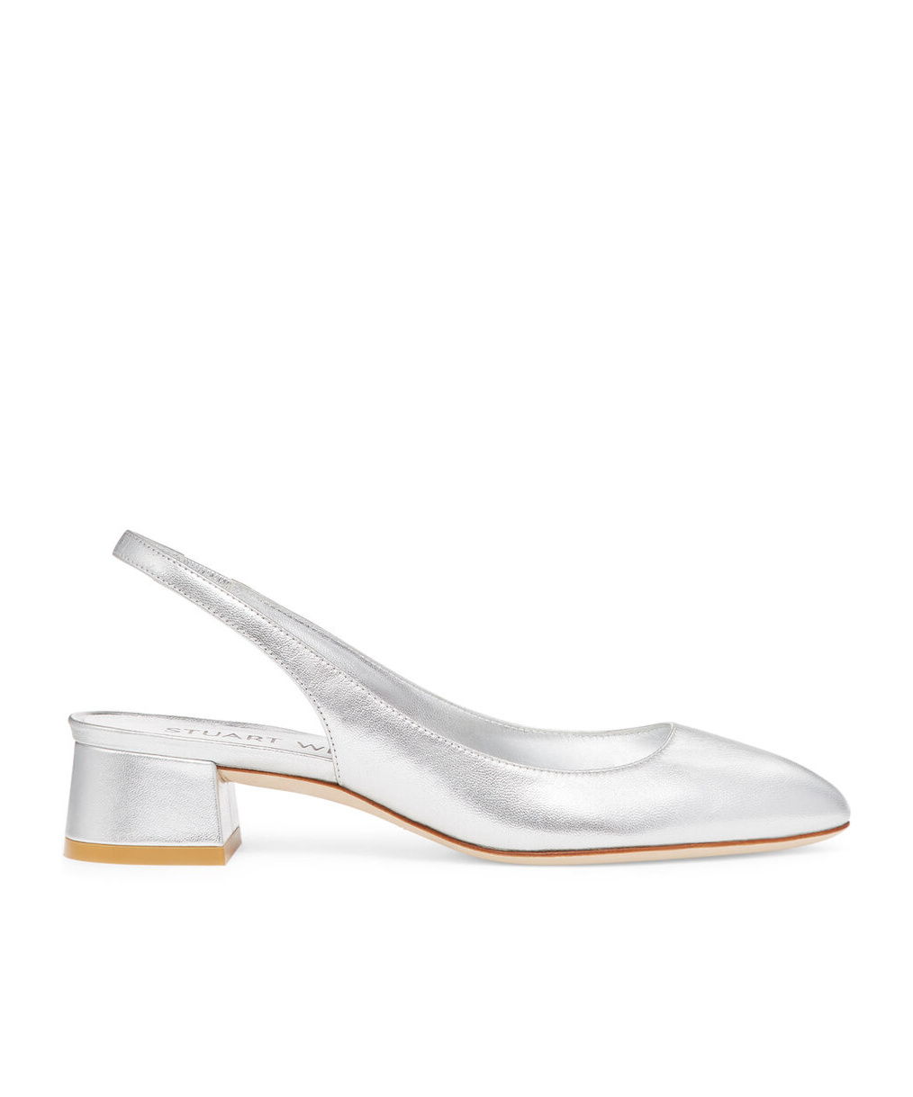 Stuart Weitzman Maeve Metallic Slingback Ballerina Pumps In White