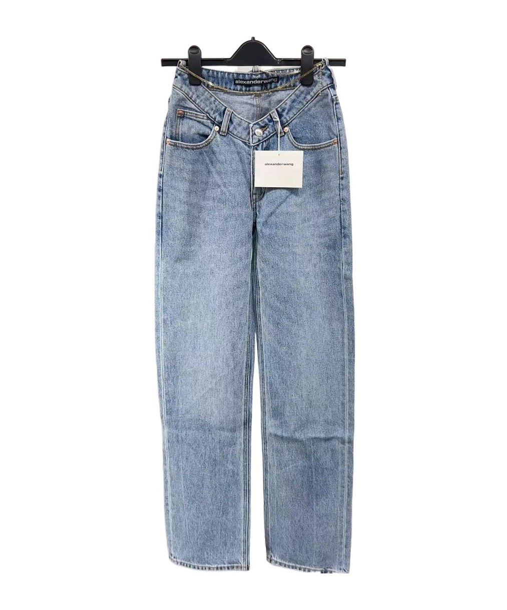 Shop Alexander Wang Cable-chain Link Cotton Straight Jeans In Blue