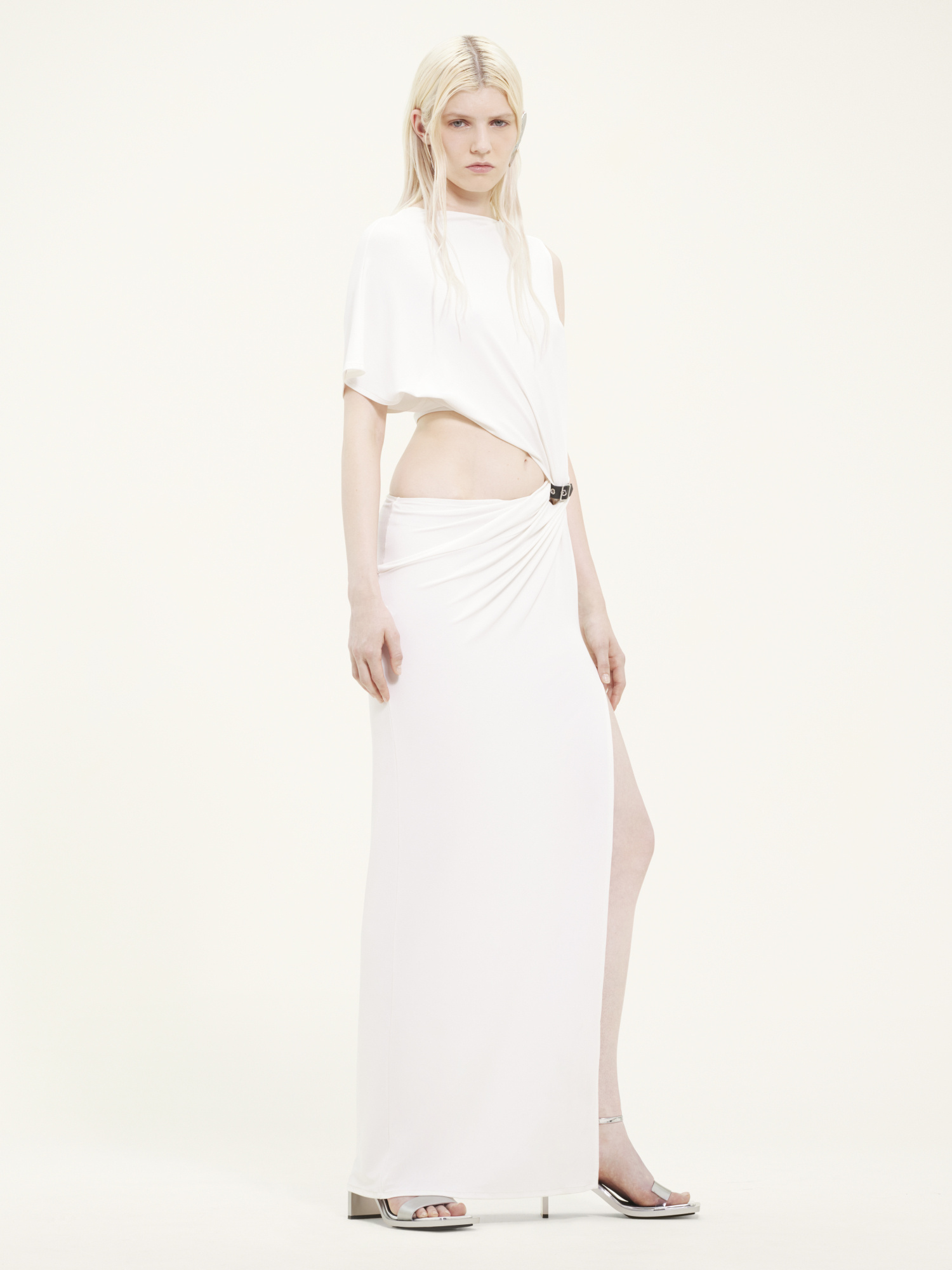 Shop Courrèges Asymmetric Crepe Maxi Dress In White