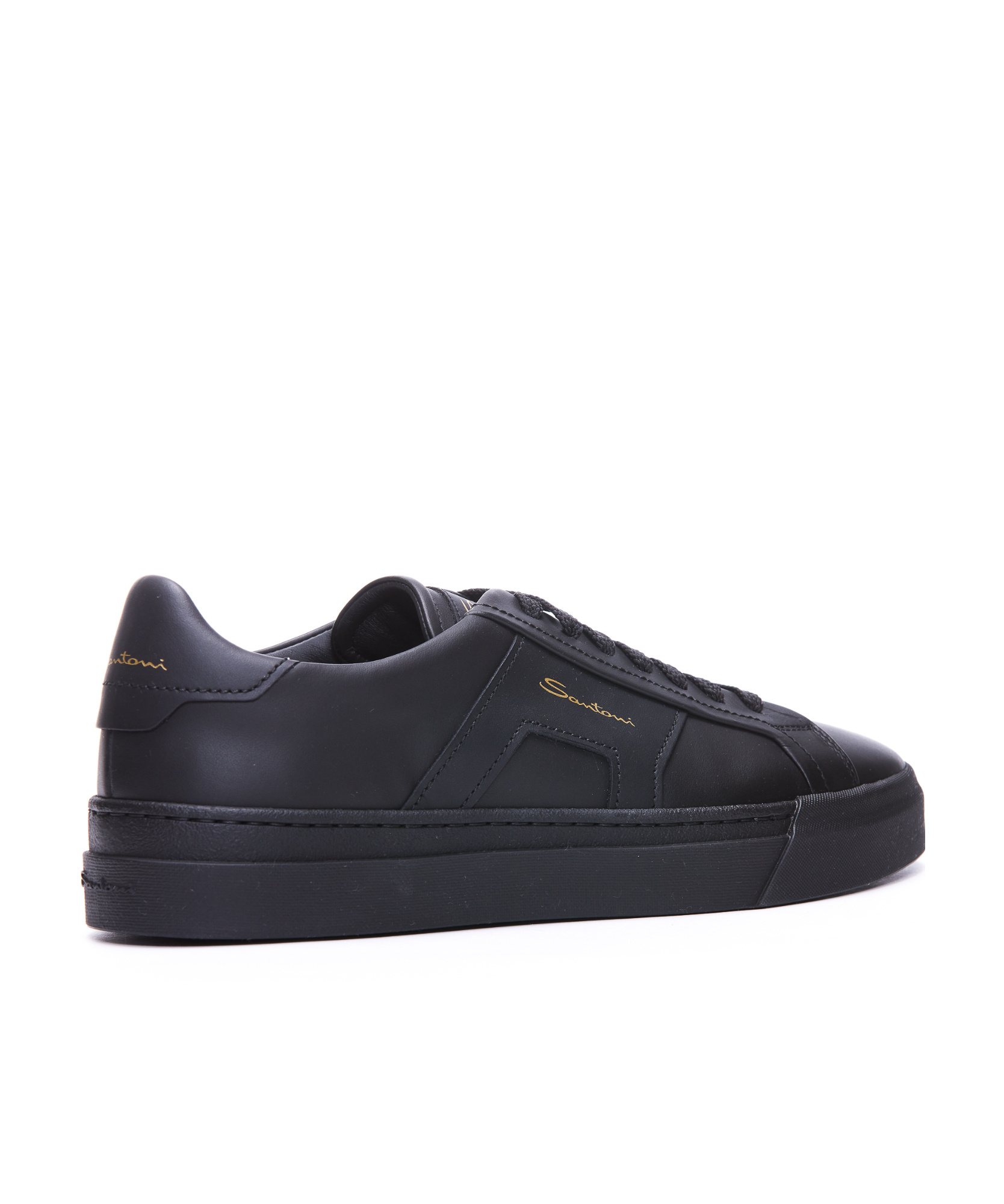 Santoni Leather Sneakers In Black
