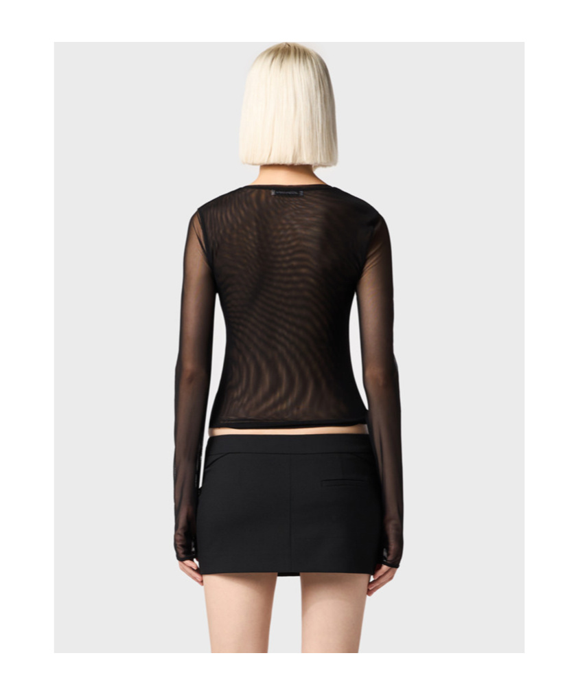 Blumarine Butterfly-embellished Mesh Top In Black