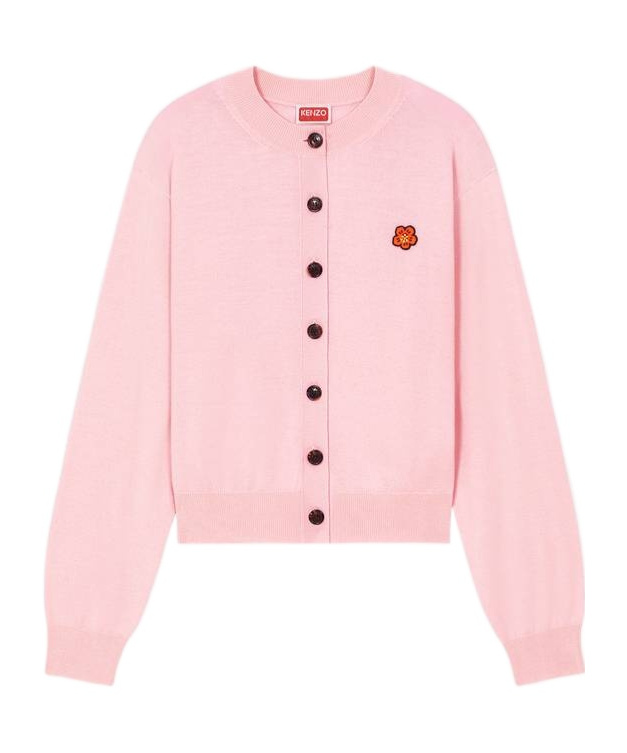 Kenzo Boke Crest Crew Long-sleeved Woolen Cardigan In Pink