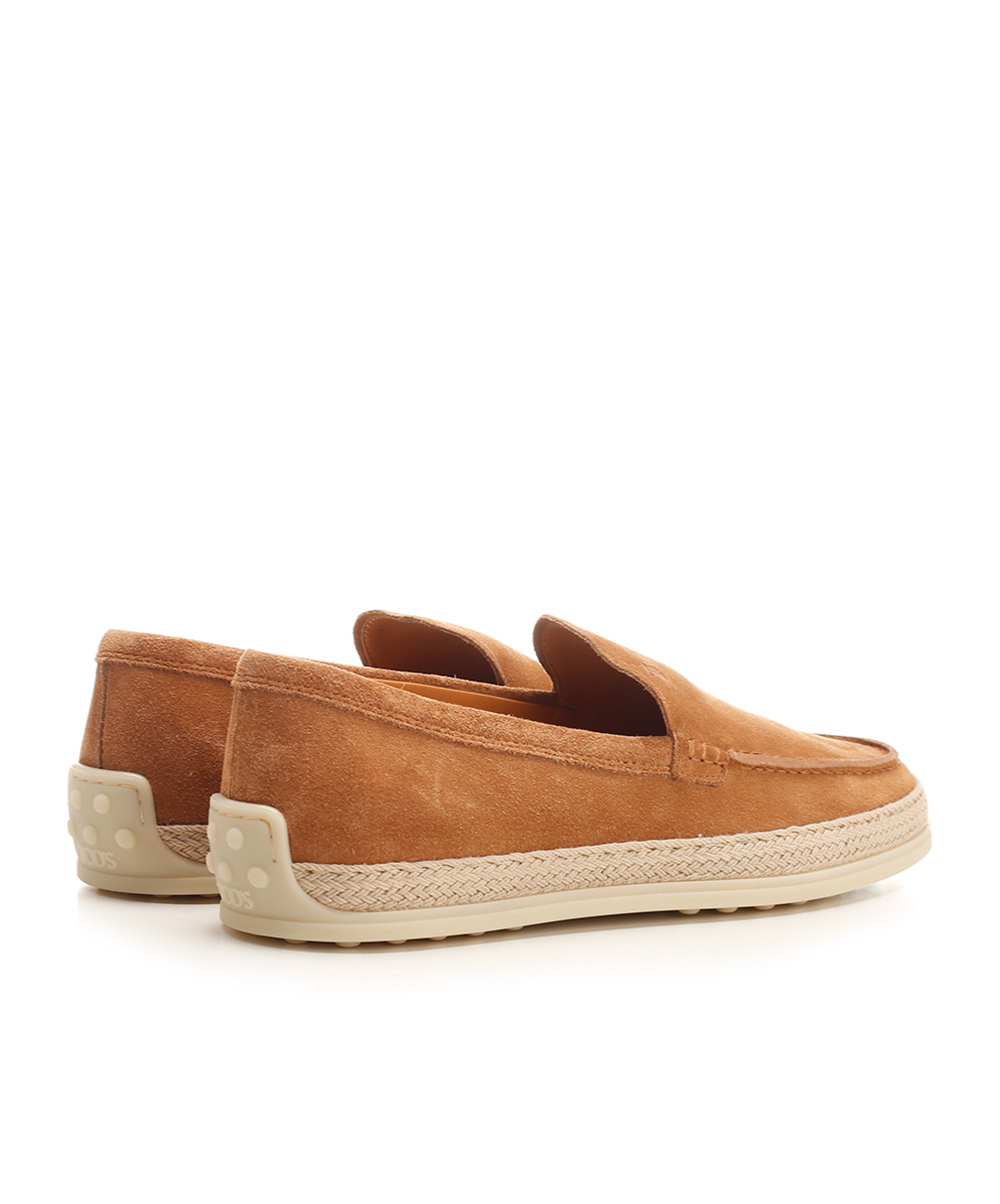 Tod's Round Toe Suede Loafers With Espadrille Detail In Neutral