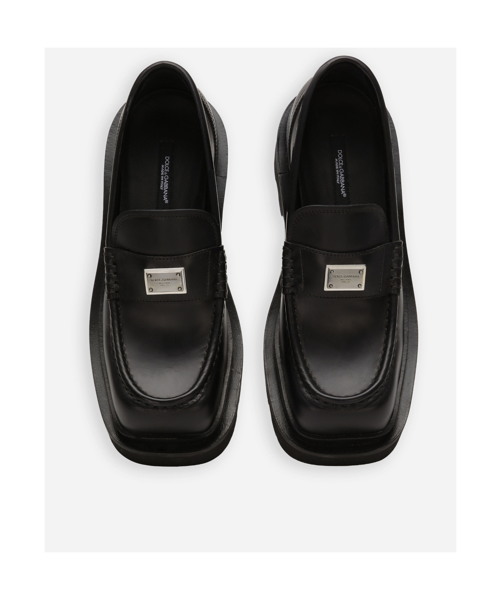 Dolce & Gabbana Black Logo-plaque Leather Loafers. In Black