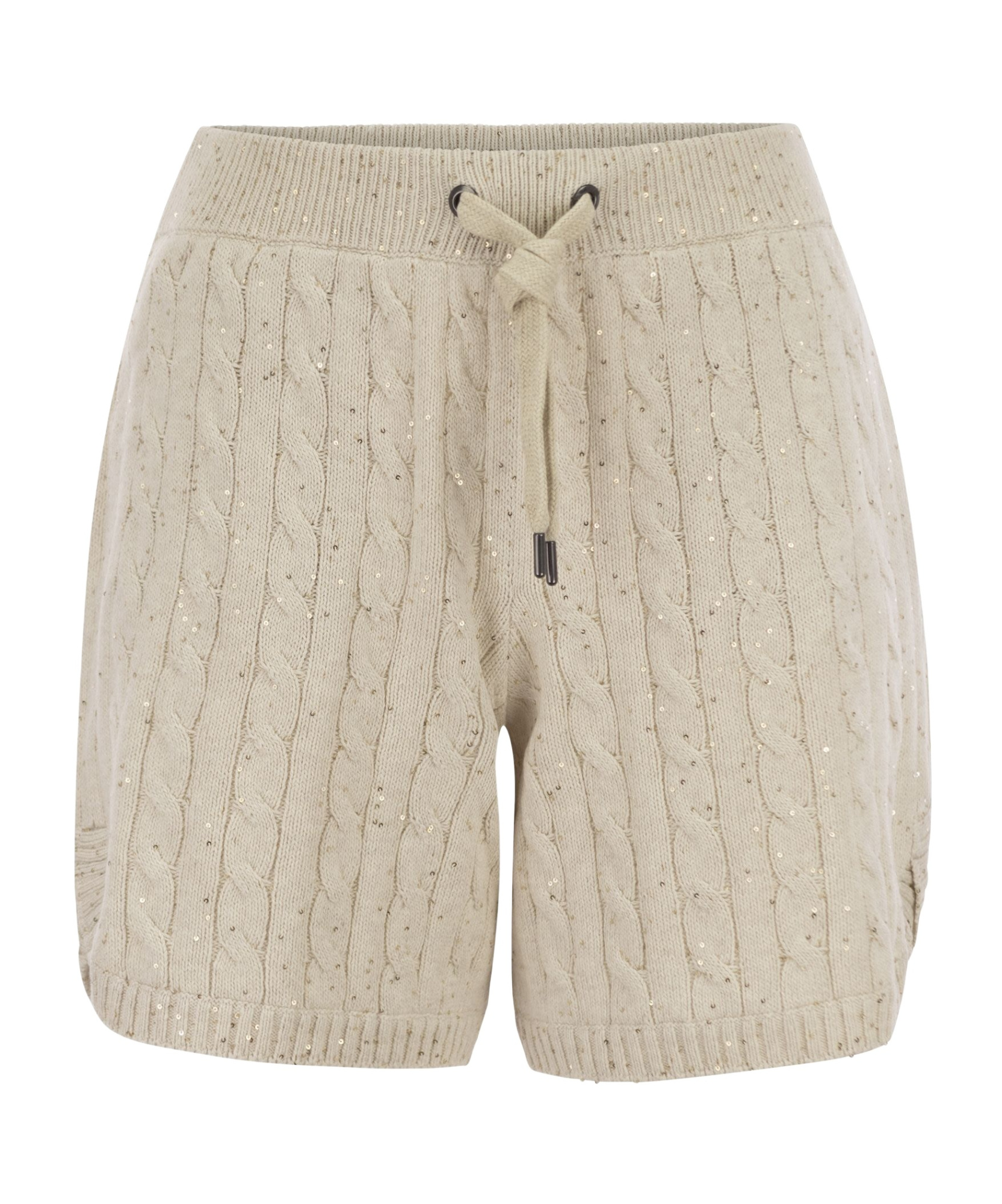 Brunello Cucinelli Women's Cotton Knit Shorts With Sequins In Nude
