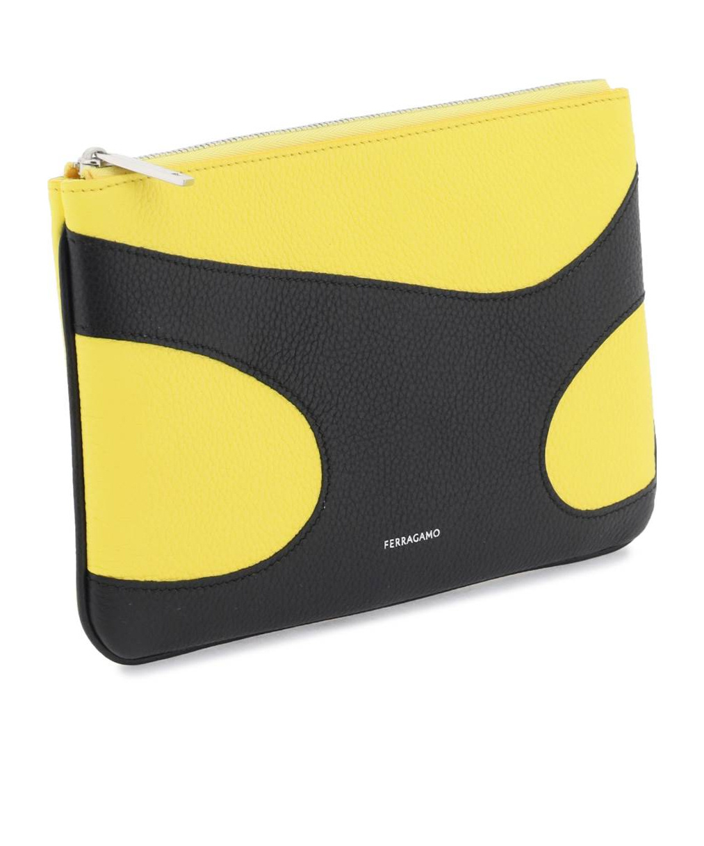 Ferragamo Panelled Design Leather Phone Pouch In Yellow