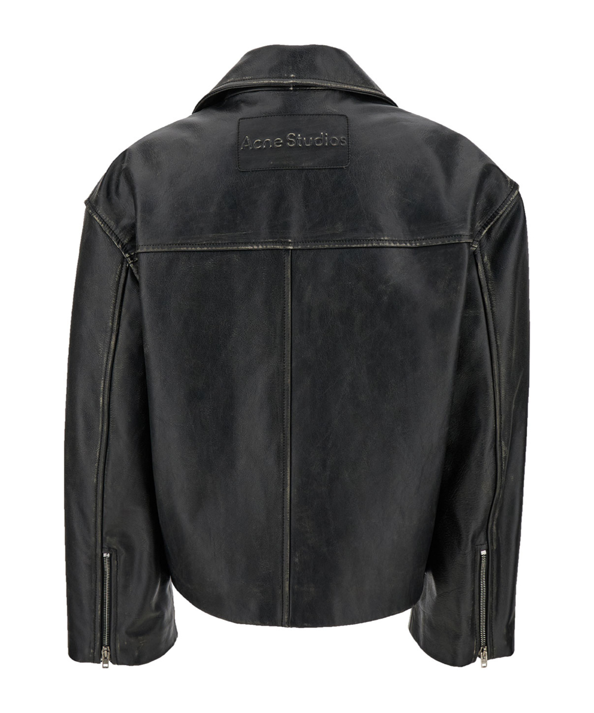 Acne Studios Black Biker Jacket In Vintage Looking Leather Woman In Black