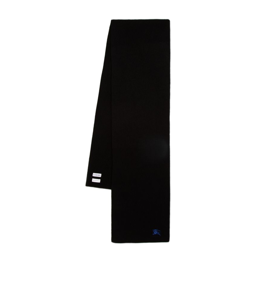Burberry Logo Embroidered Knitted Scarf In Black