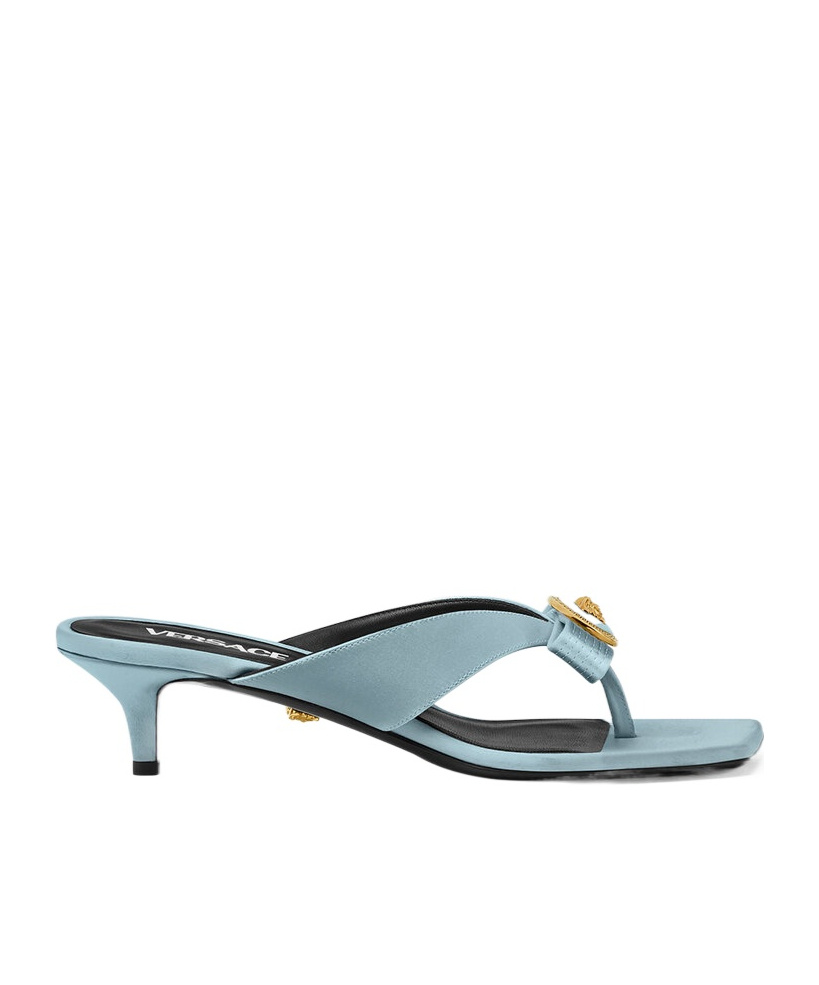 Versace La Medusa Satin Sandals In Blue