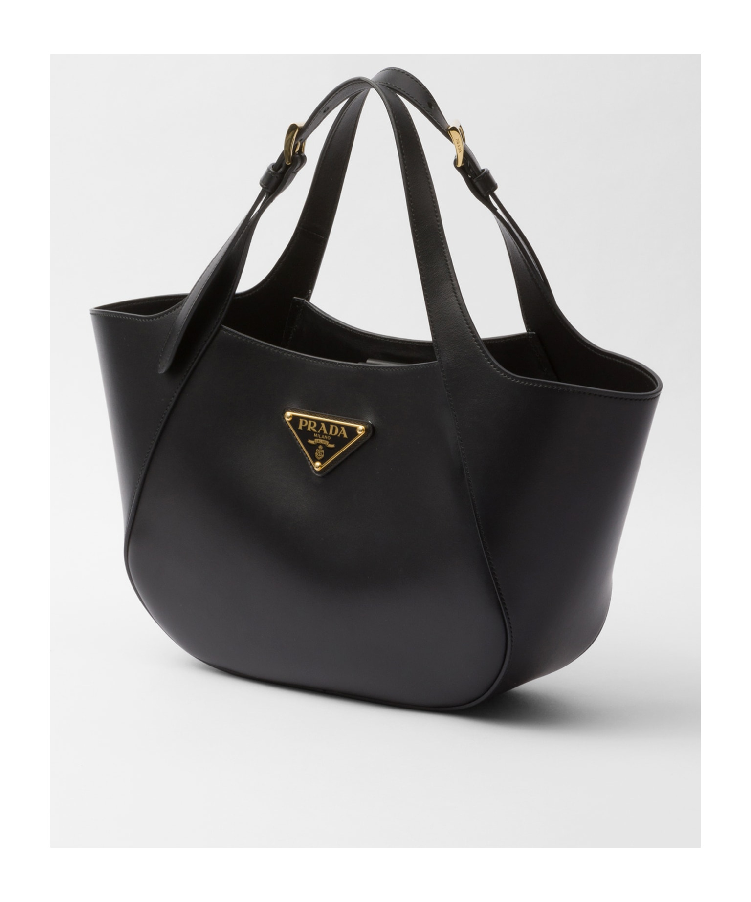 Prada Medium Leather Tote Bag In Black