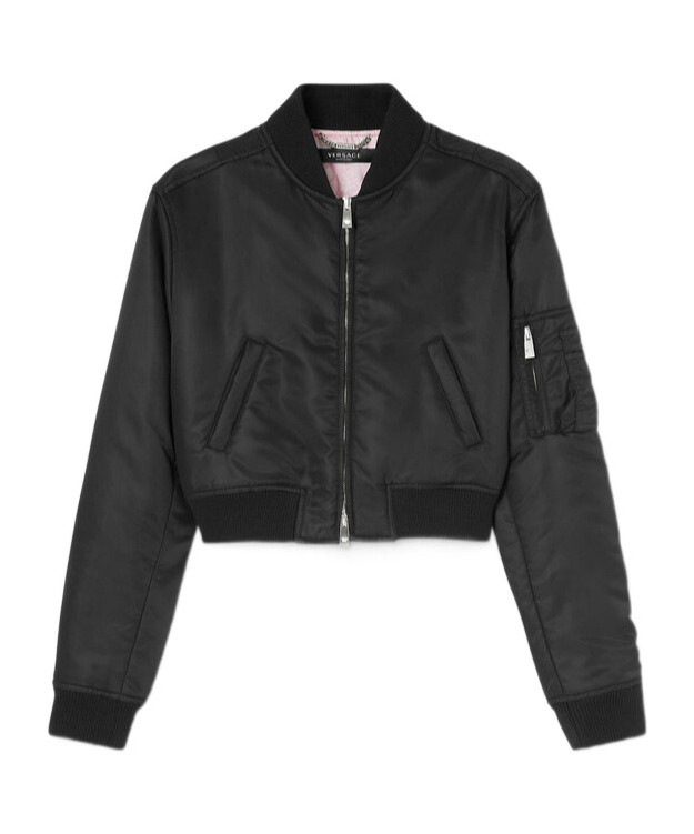 Versace Padded Cropped Bomber Jacket In Black
