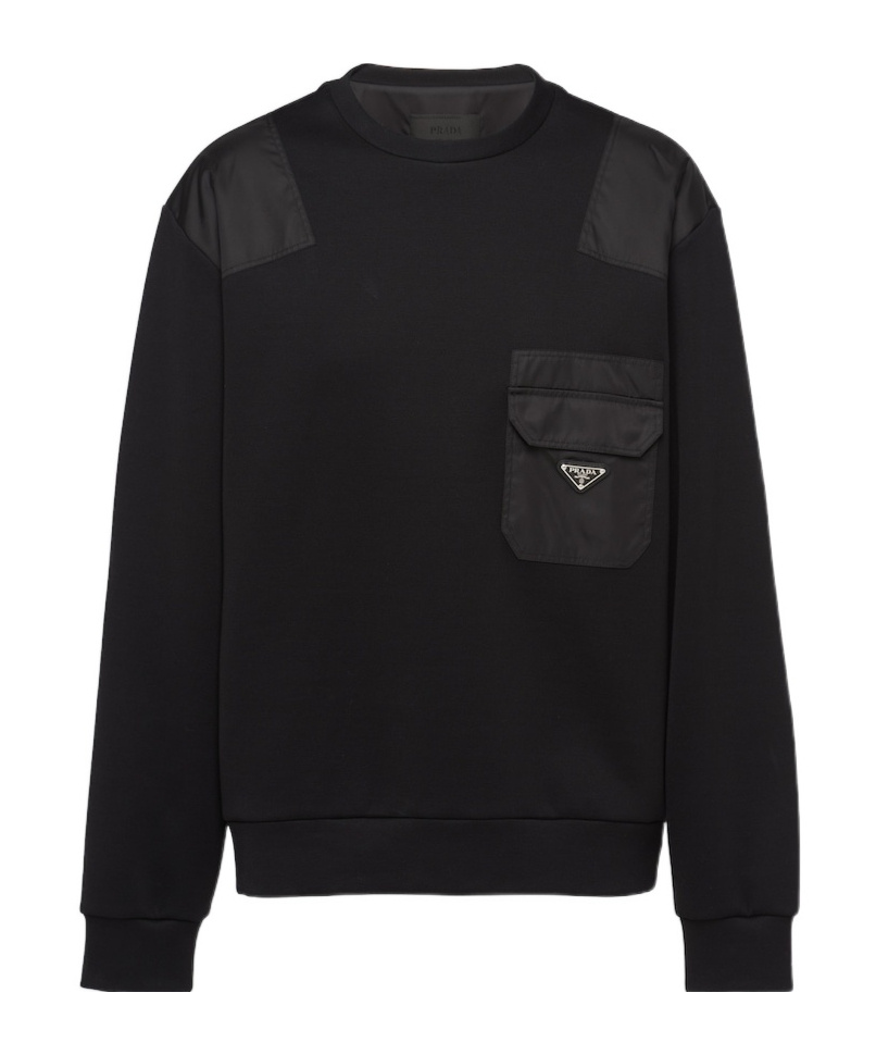 Prada Cotton Sweatshirt With Re-nylon Details In Black