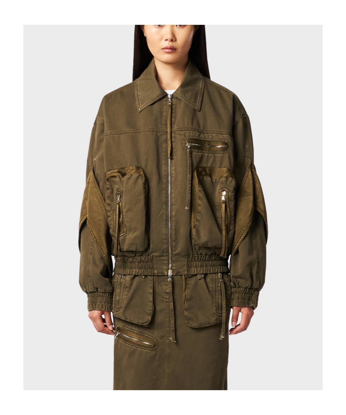 Blumarine Satin-inserts Bomber Jackets In Green