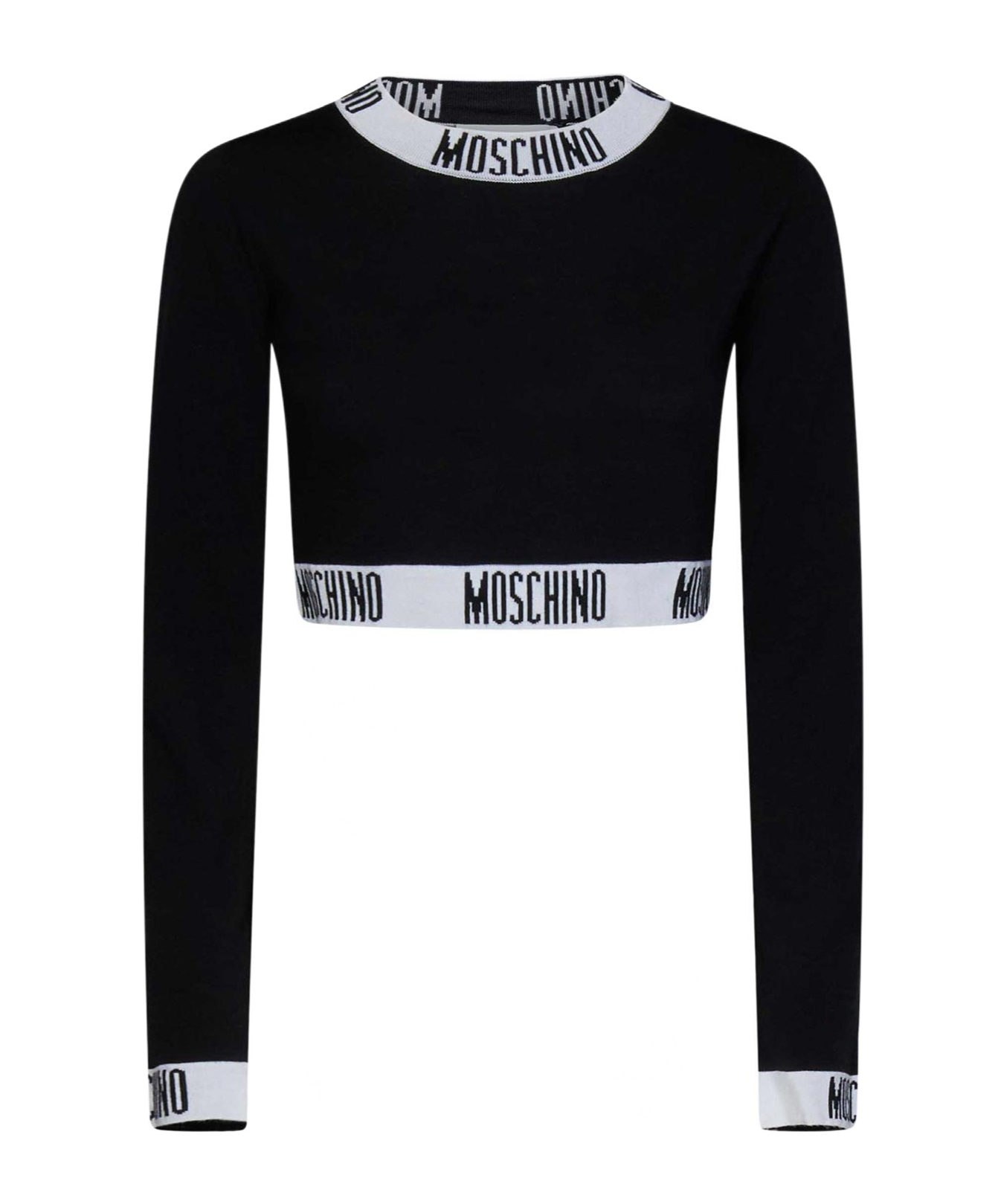 Moschino Long-sleeved Round Neck Sweater In Black
