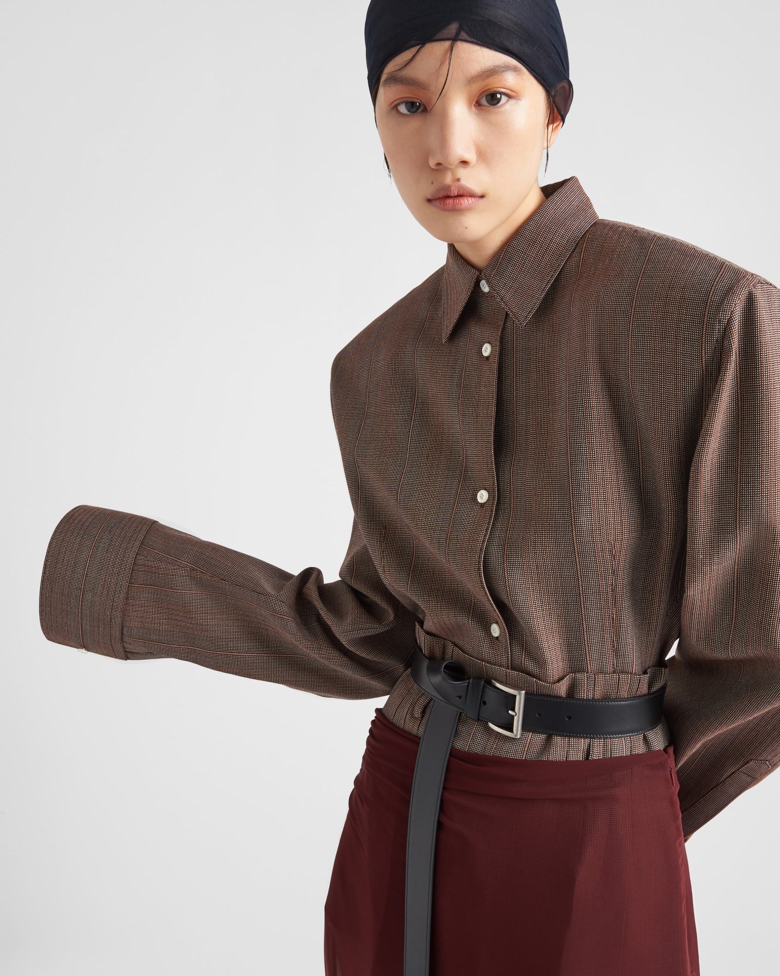 Prada Pinstripe Wool Shirt Jacket In Brown