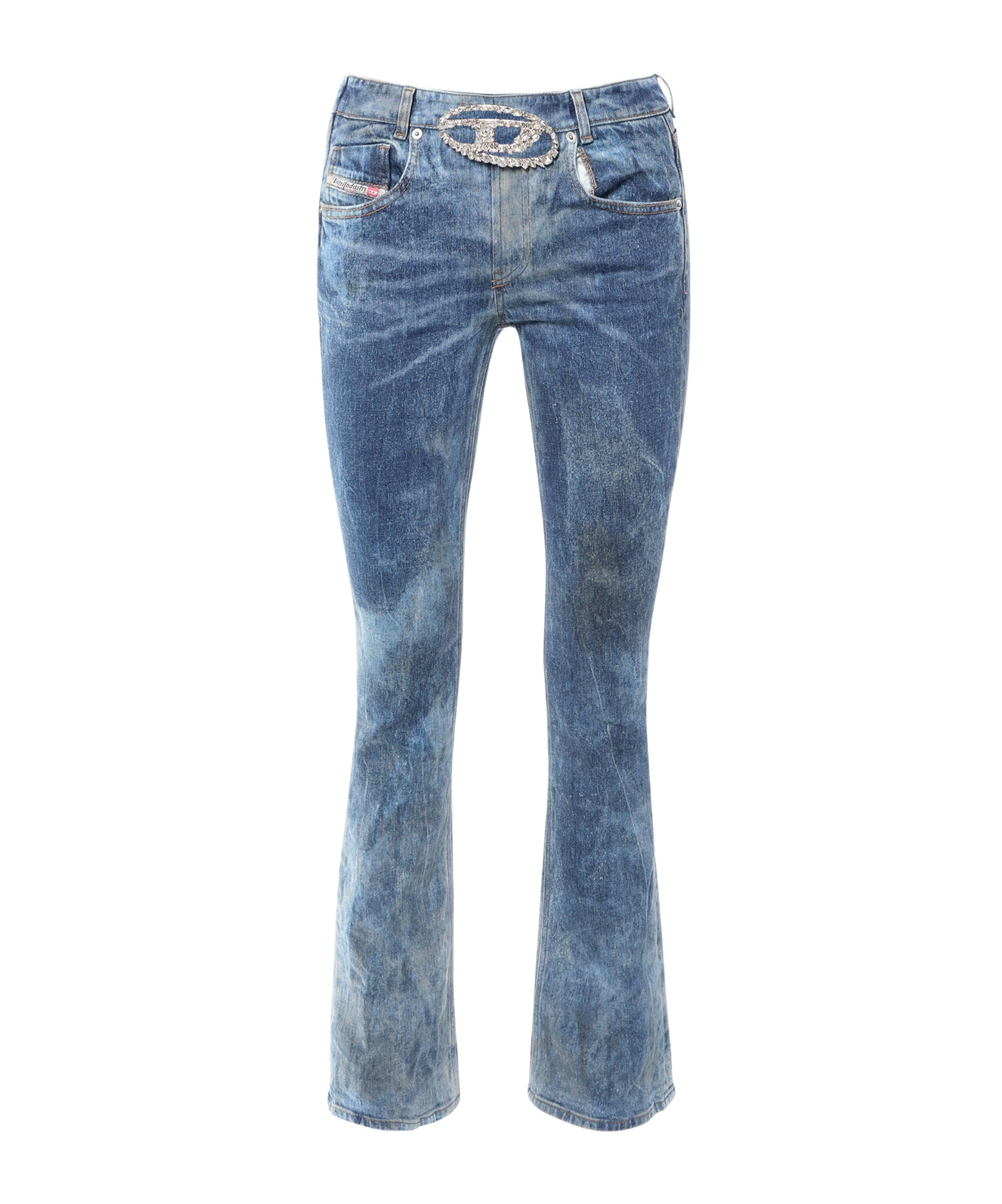 Diesel Crystal Logo Washed Flared Jeans In Blue