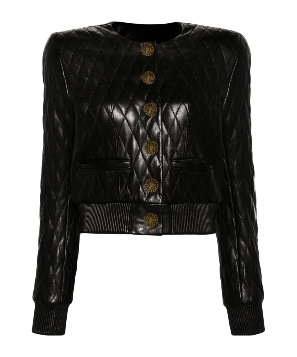 Balmain Shoulder-pads Quilted Leather Jacket In Black