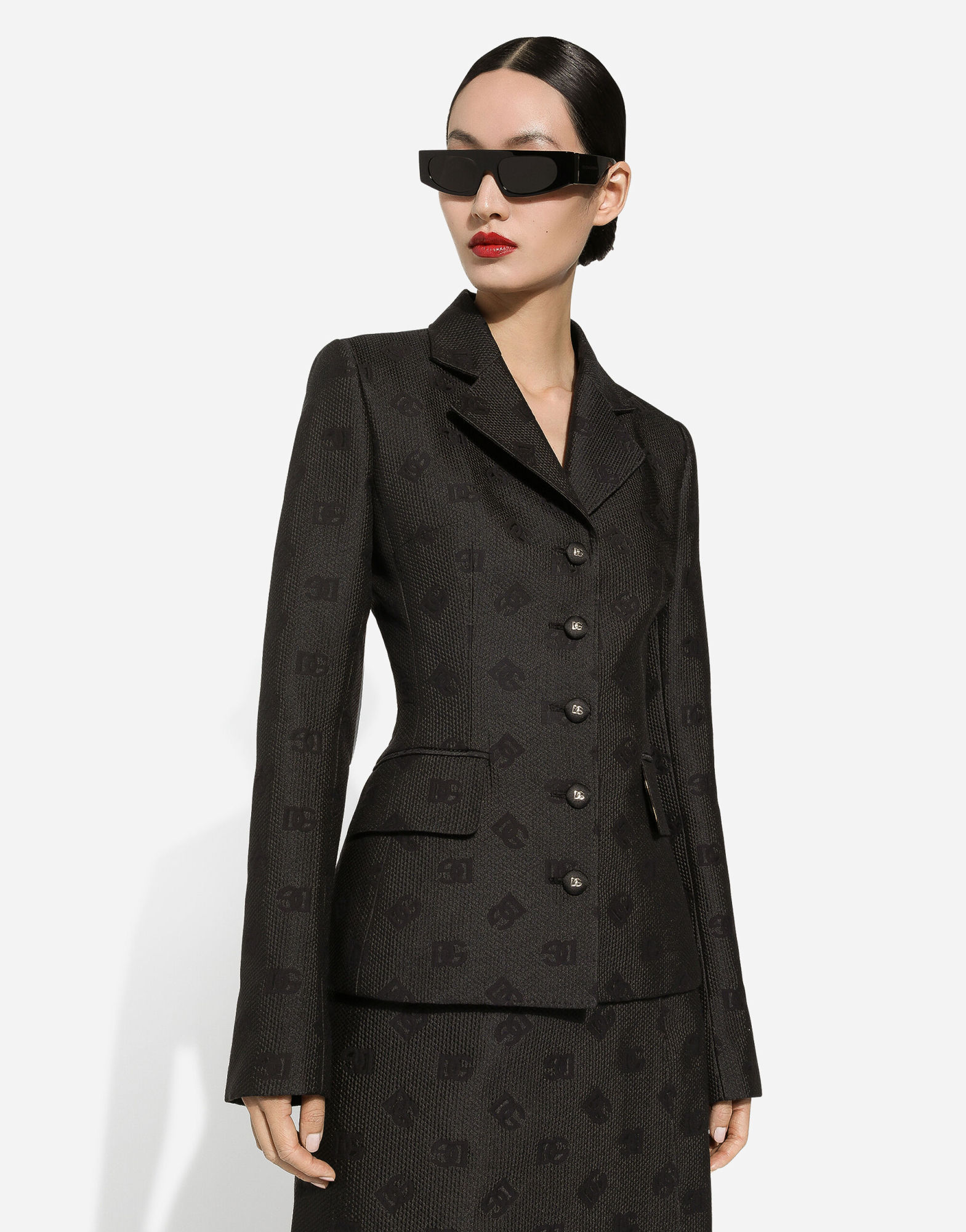 Dolce & Gabbana Black Logo Jacquard Single-breasted Blazer In Black