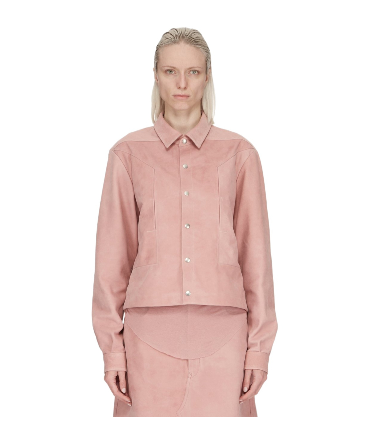 Rick Owens Alice Strobe Leather Shirt In Pink