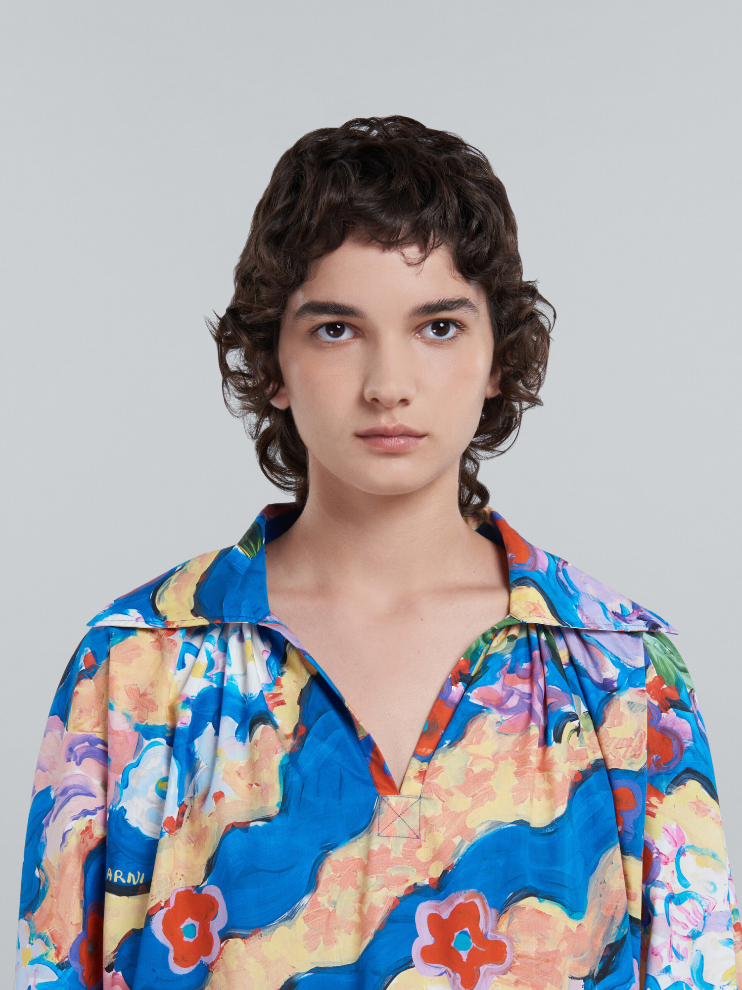 Marni Graphic-print Cotton Shirtdress In Blue