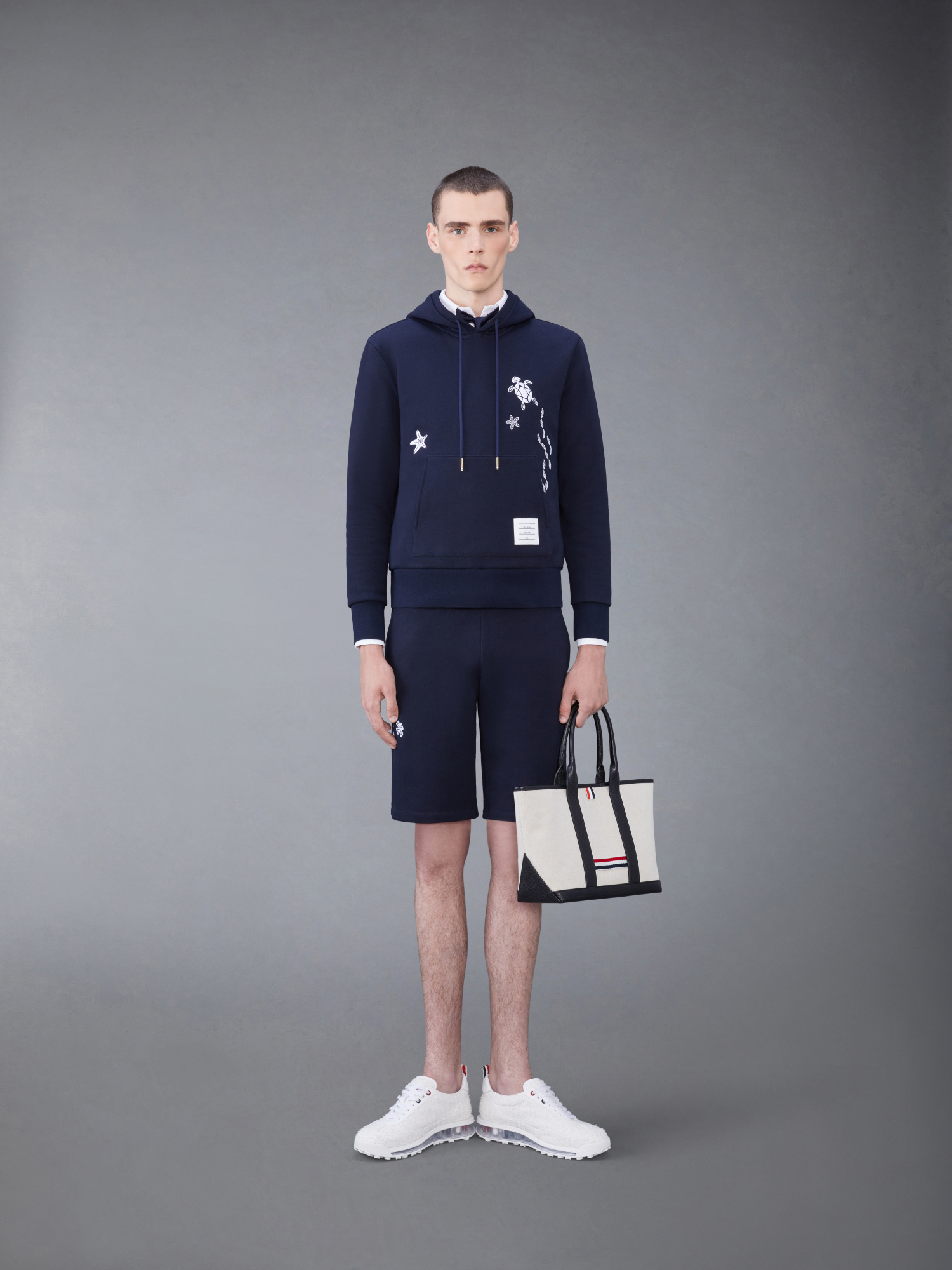 Thom Browne Embroidered Cotton Track Shorts In Multicolor