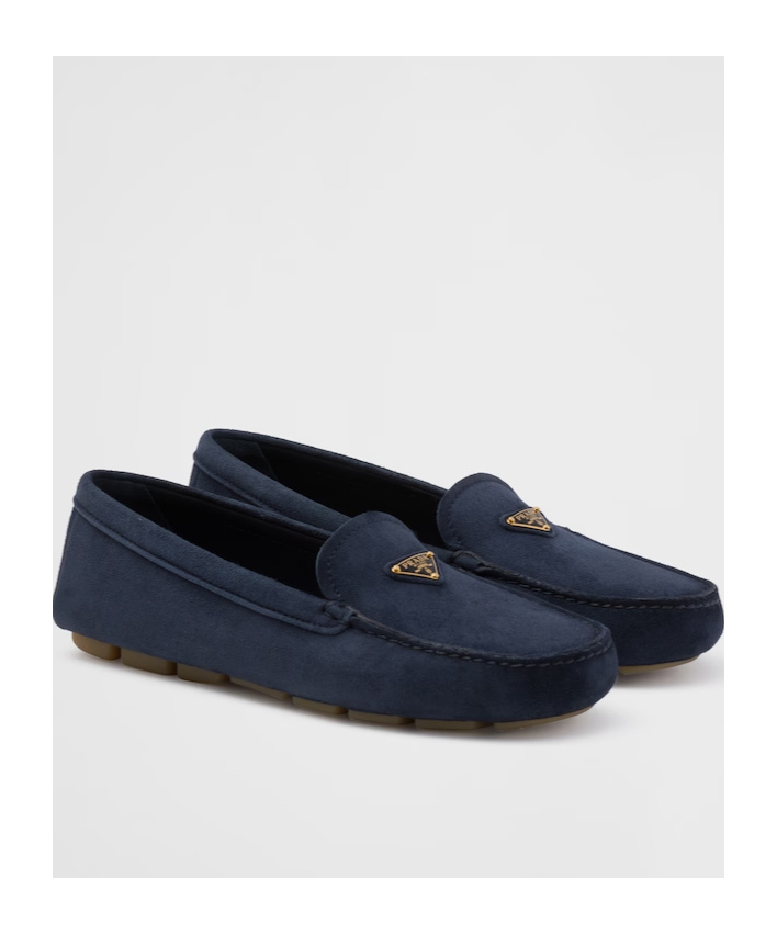Prada Triangle-logo Suede Driving Loafers In Blue