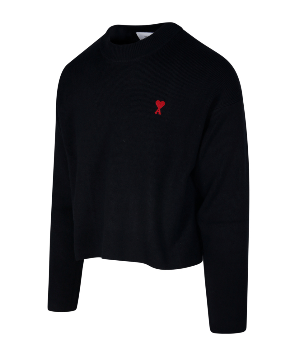 Ami Alexandre Mattiussi Ami Paris Ami De Coeur Wool Crewneck Sweater In Black