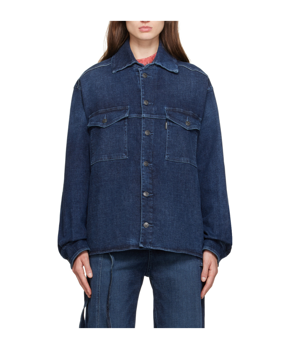 Ottolinger Square Collar Long-sleeved Denim Shirt In Blue