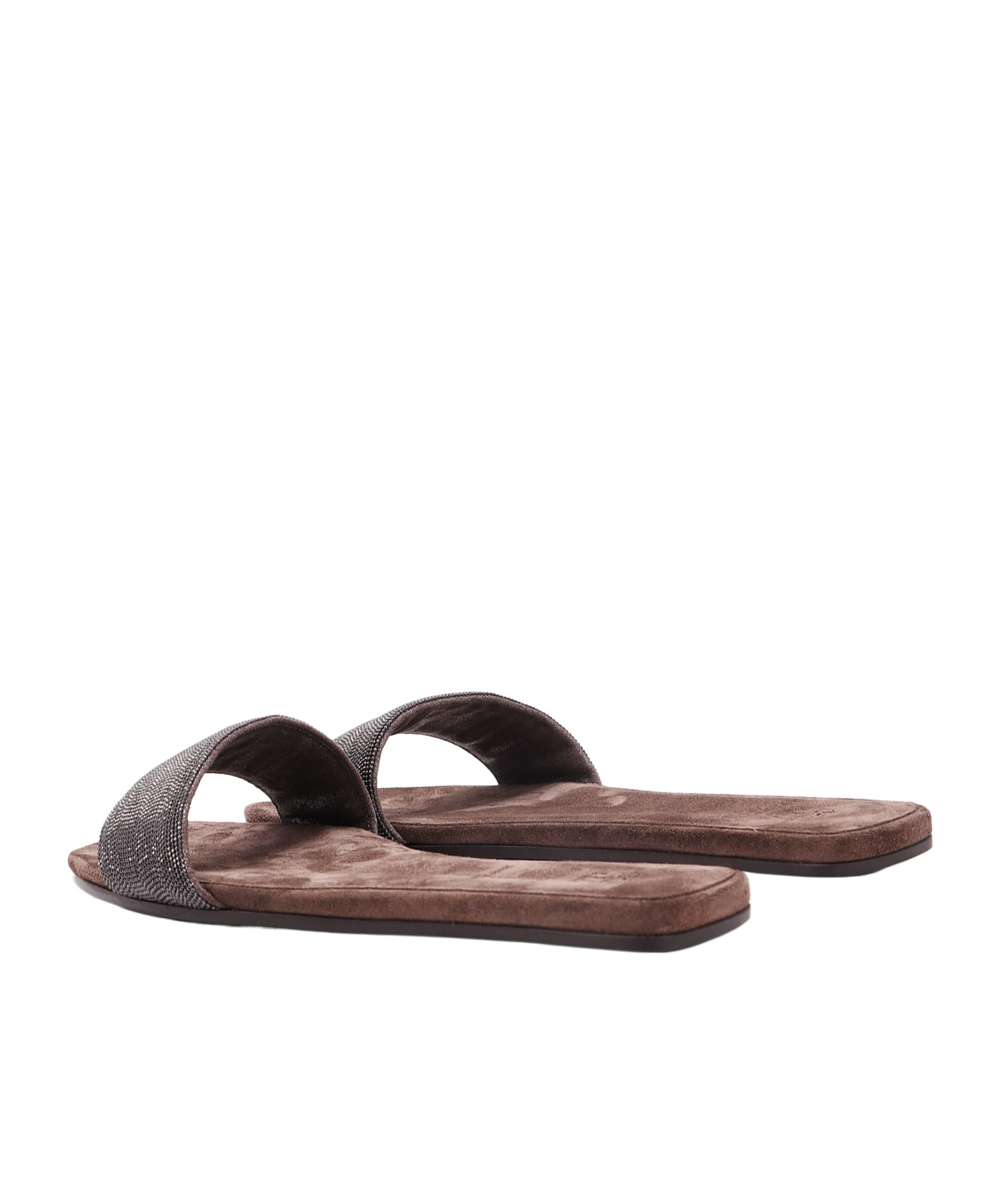 Brunello Cucinelli Beaded Suede Slides In Black