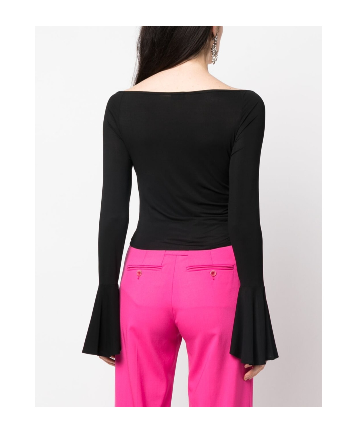 Shop Magda Butrym V-neck Long-sleeved Blouse In Black