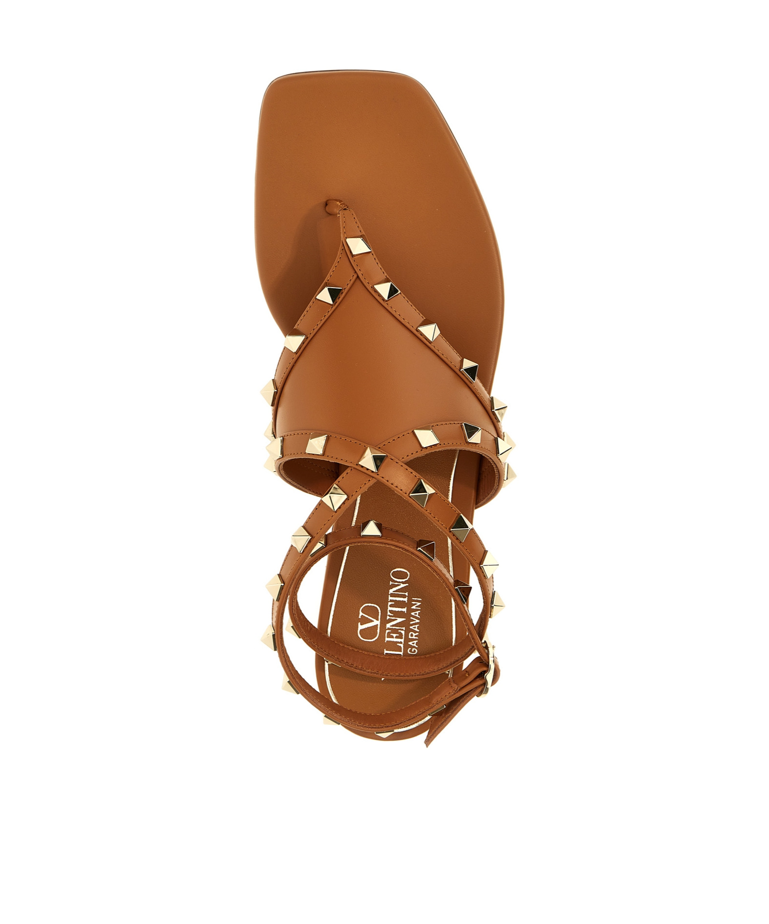 Shop Valentino Rockstud Leather Sandals In Brown