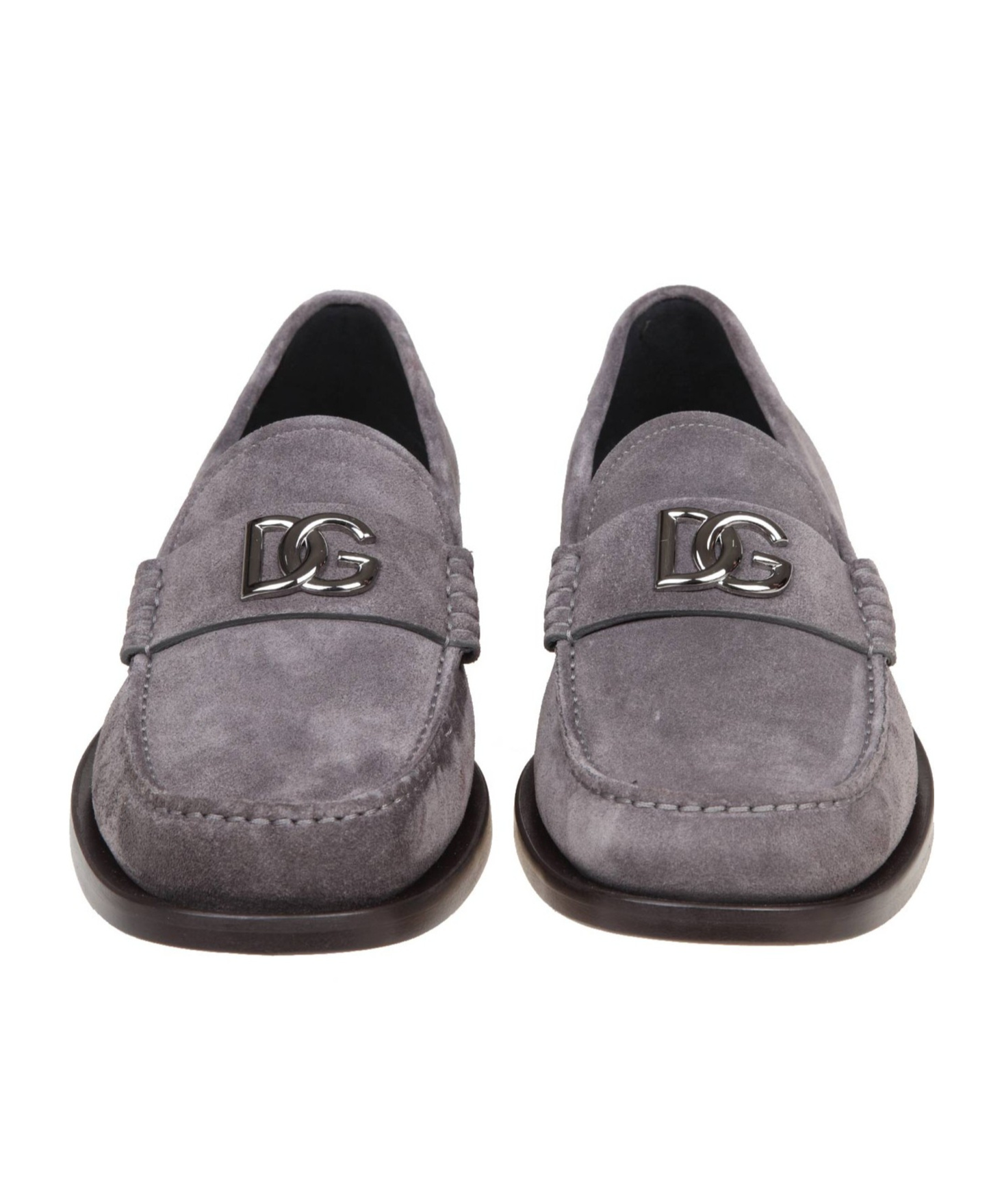 Dolce & Gabbana Suede Loafers With Round Toe And Metal Buckle In Gray
