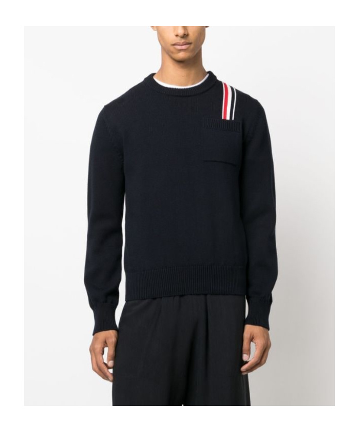 Thom Browne Rwb-stripe Intarsia Cotton Jumper In Black