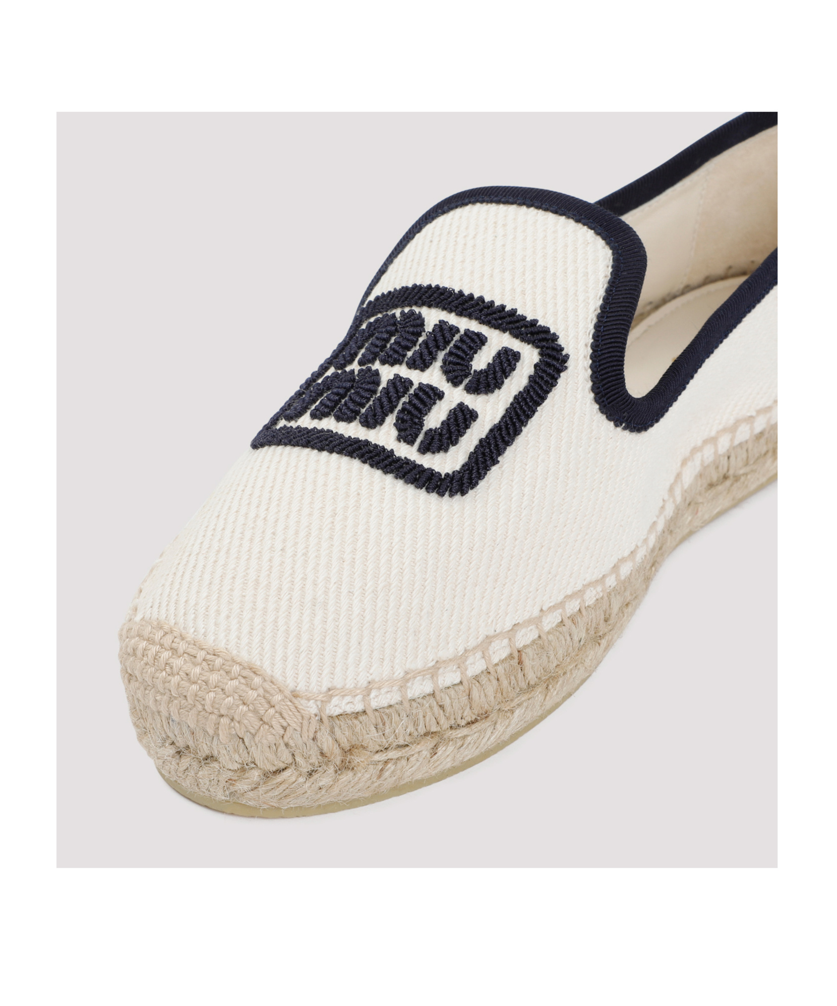 Miu Miu Logo Embroidered Drill Espadrilles In White