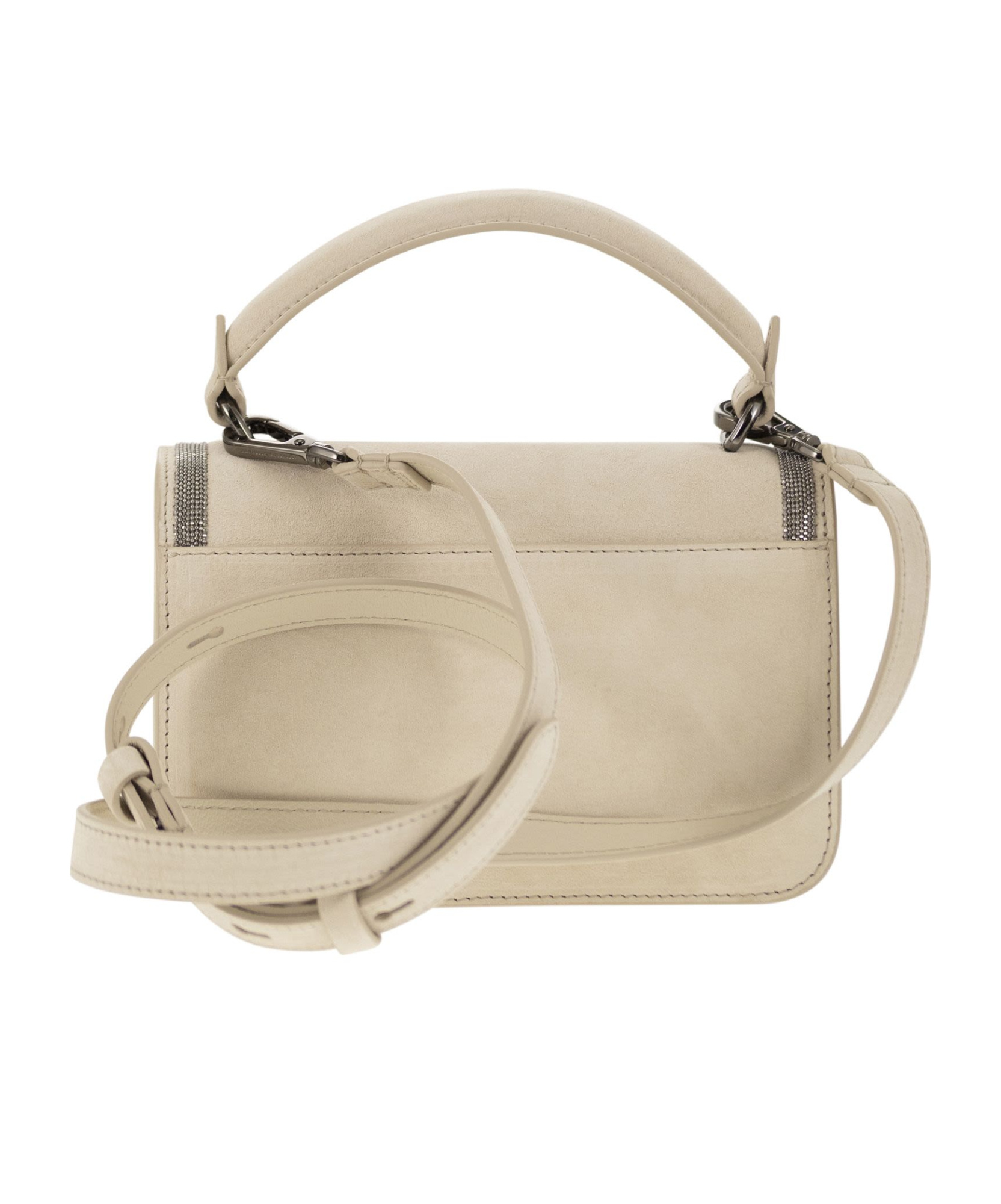 Brunello Cucinelli Suede Bag With Precious Contour In Nude