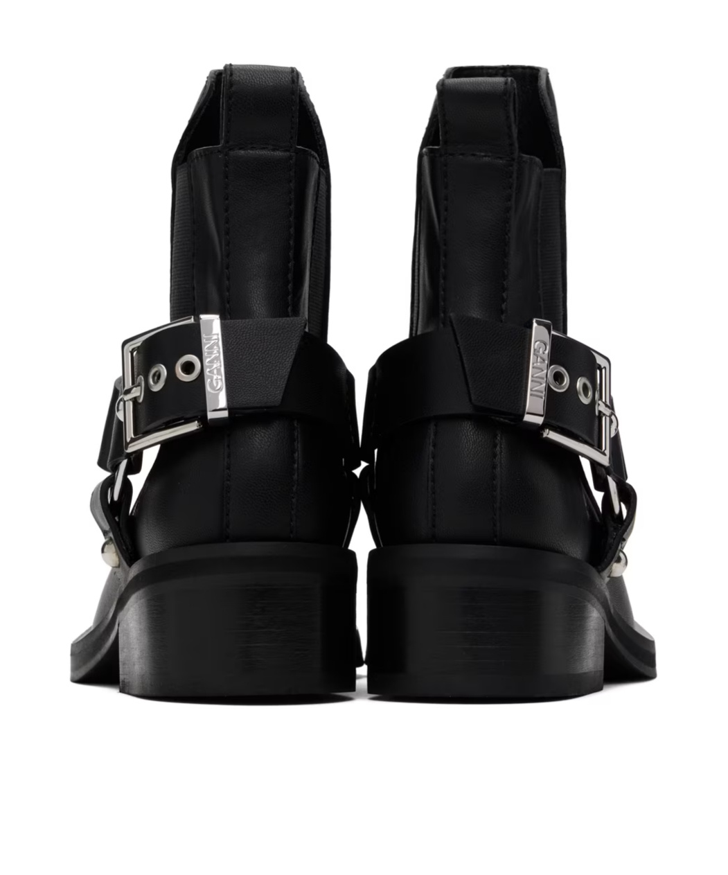 Ganni Buckle-strap Leather Ankle Boot In Black